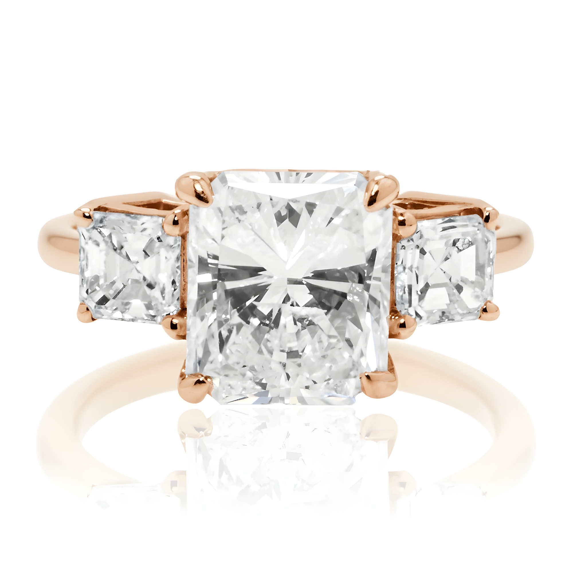 18K White Gold 2.01ct Radiant Cut Triple Diamond Engagement Ring 2.54ctw