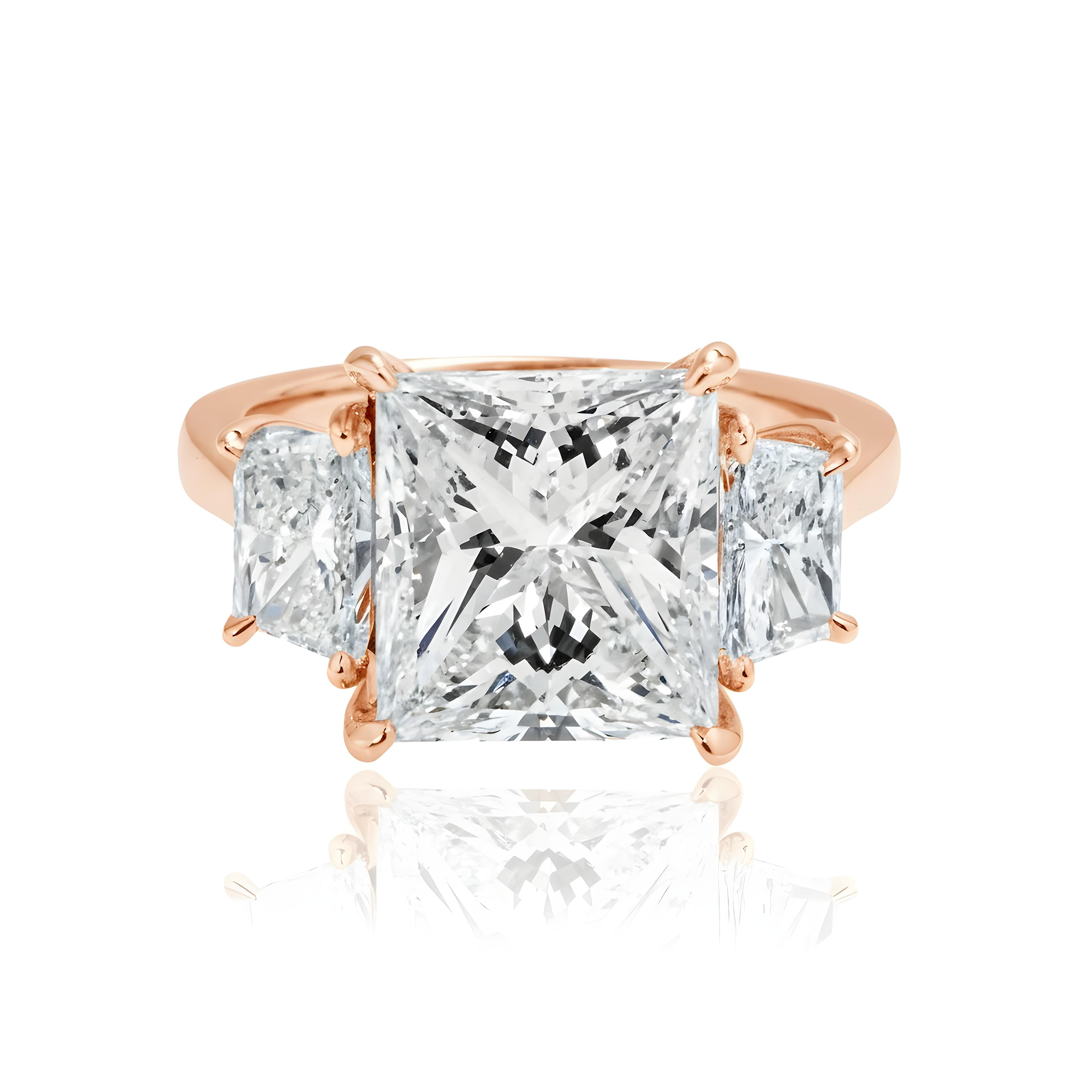 GIA Platinum 5.07ct Princess Cut Triple Diamond Engagement Ring 6.40ctw