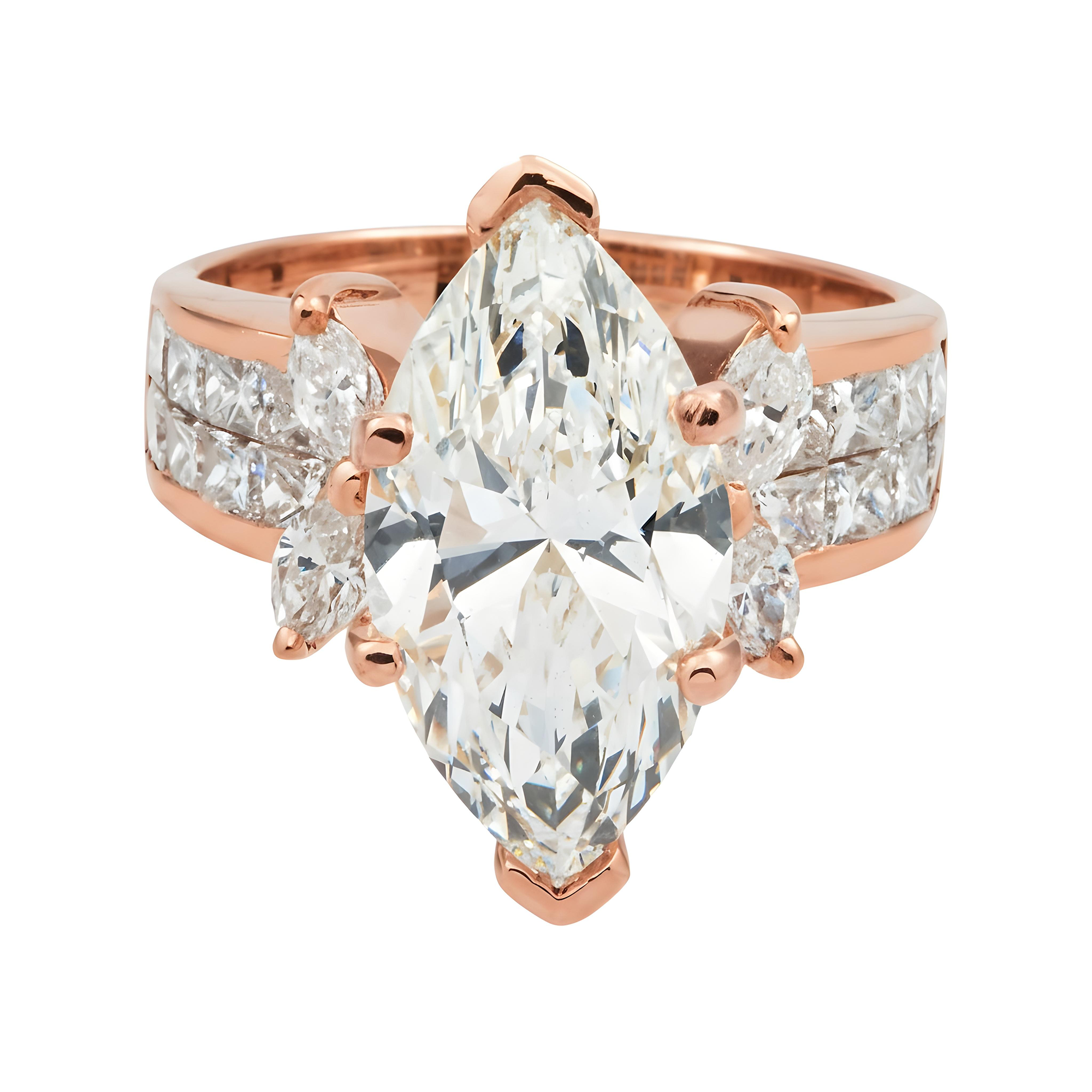 18K Yellow Gold 5.13ct Marquise Cut Diamond Engagement Ring 7.08ctw