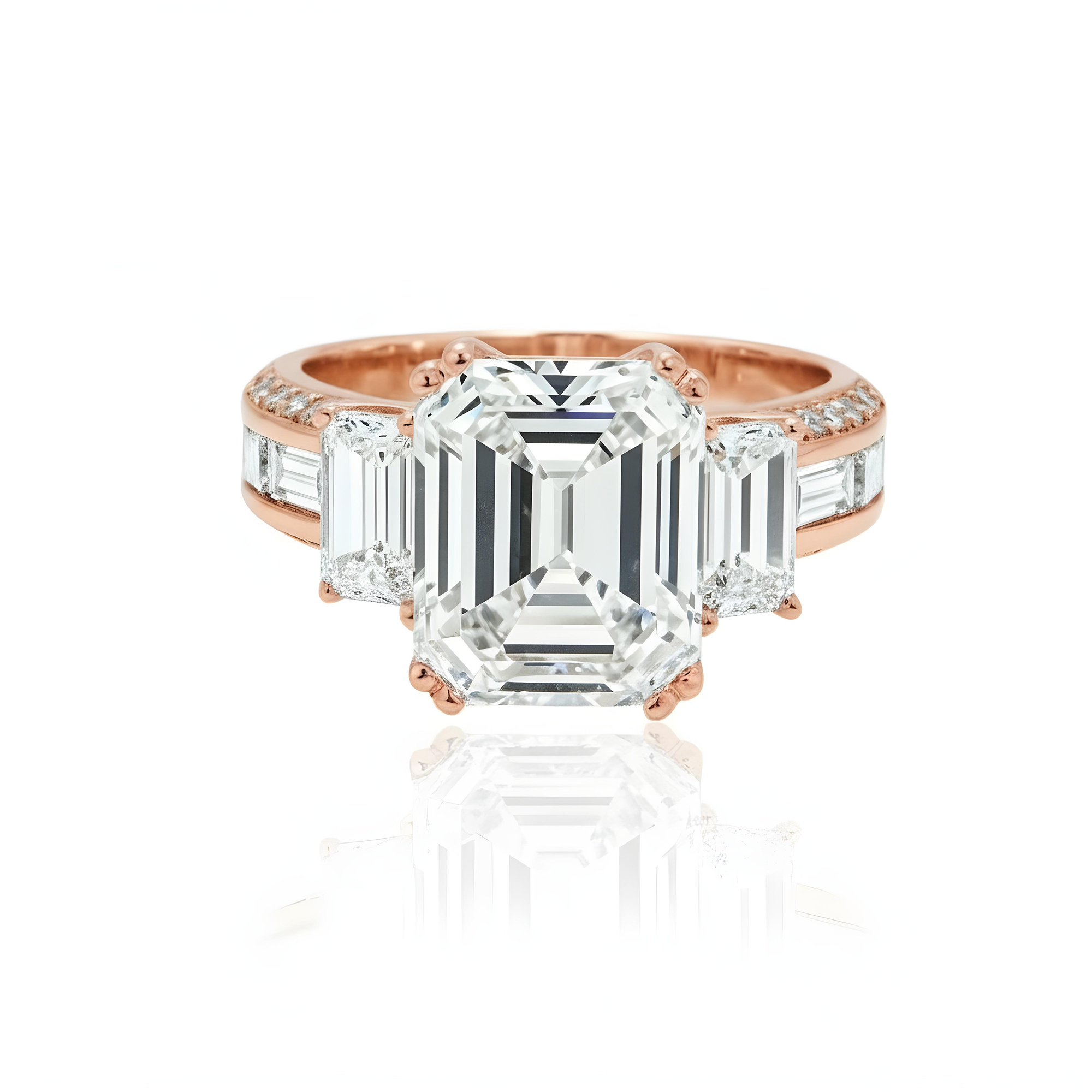 GIA 18K White Gold 5.11ct Triple Emerald Cut Diamond Engagement Ring 7.09ctw