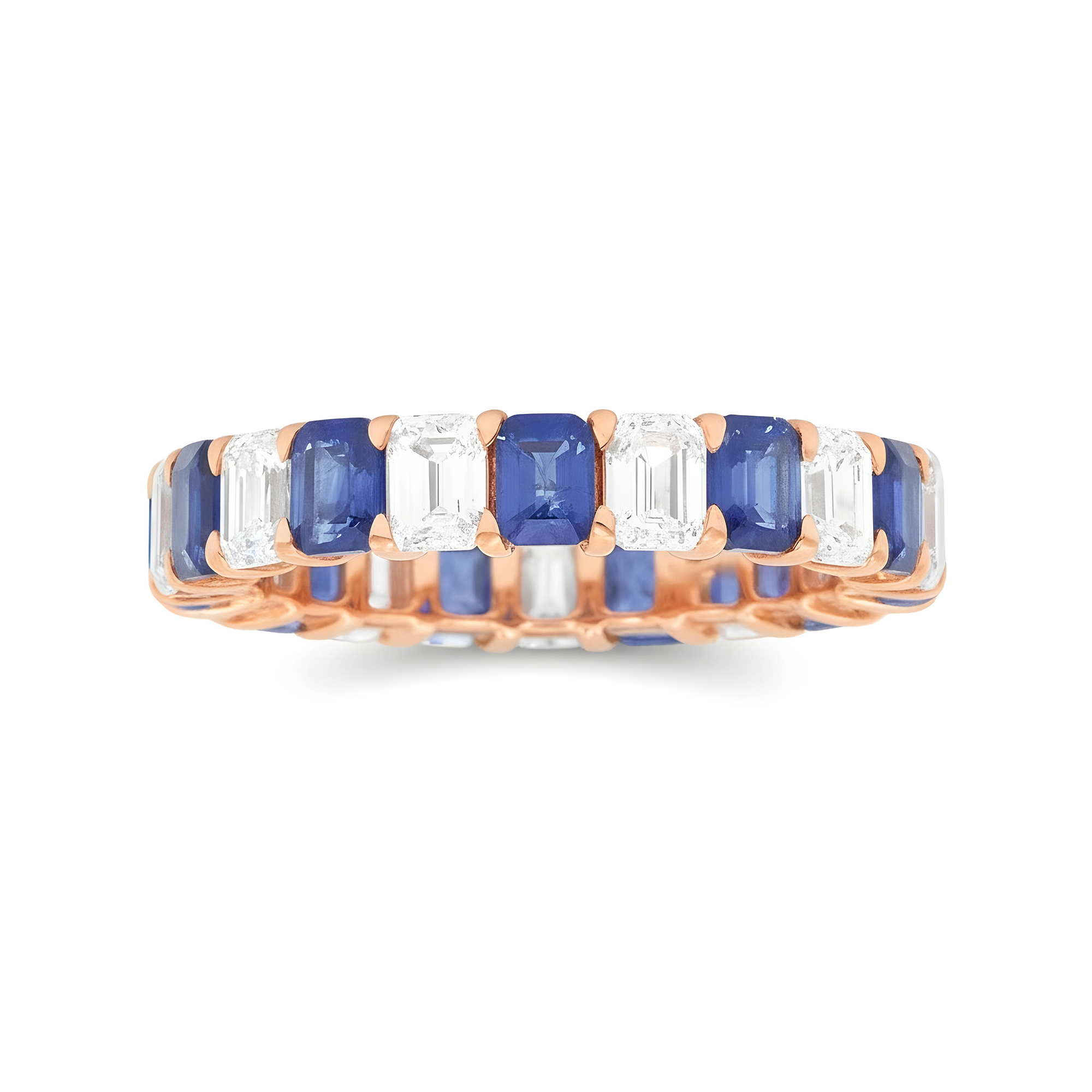14K White Gold Emerald Cut Diamond & Sapphire Eternity Ring (size 7)