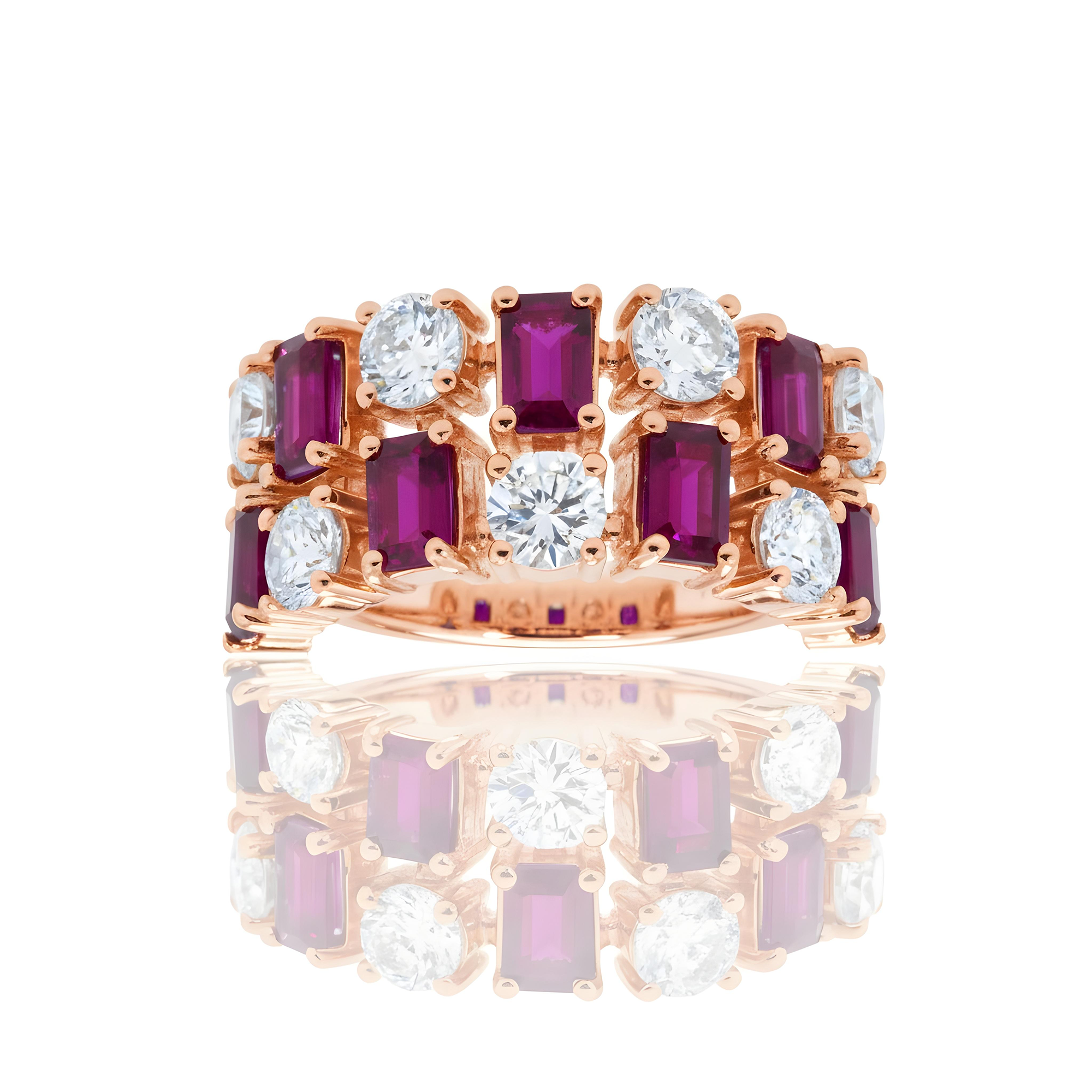 14K White Gold Emerald Cut Ruby & Round Cut Diamond Ring 34.20ctw