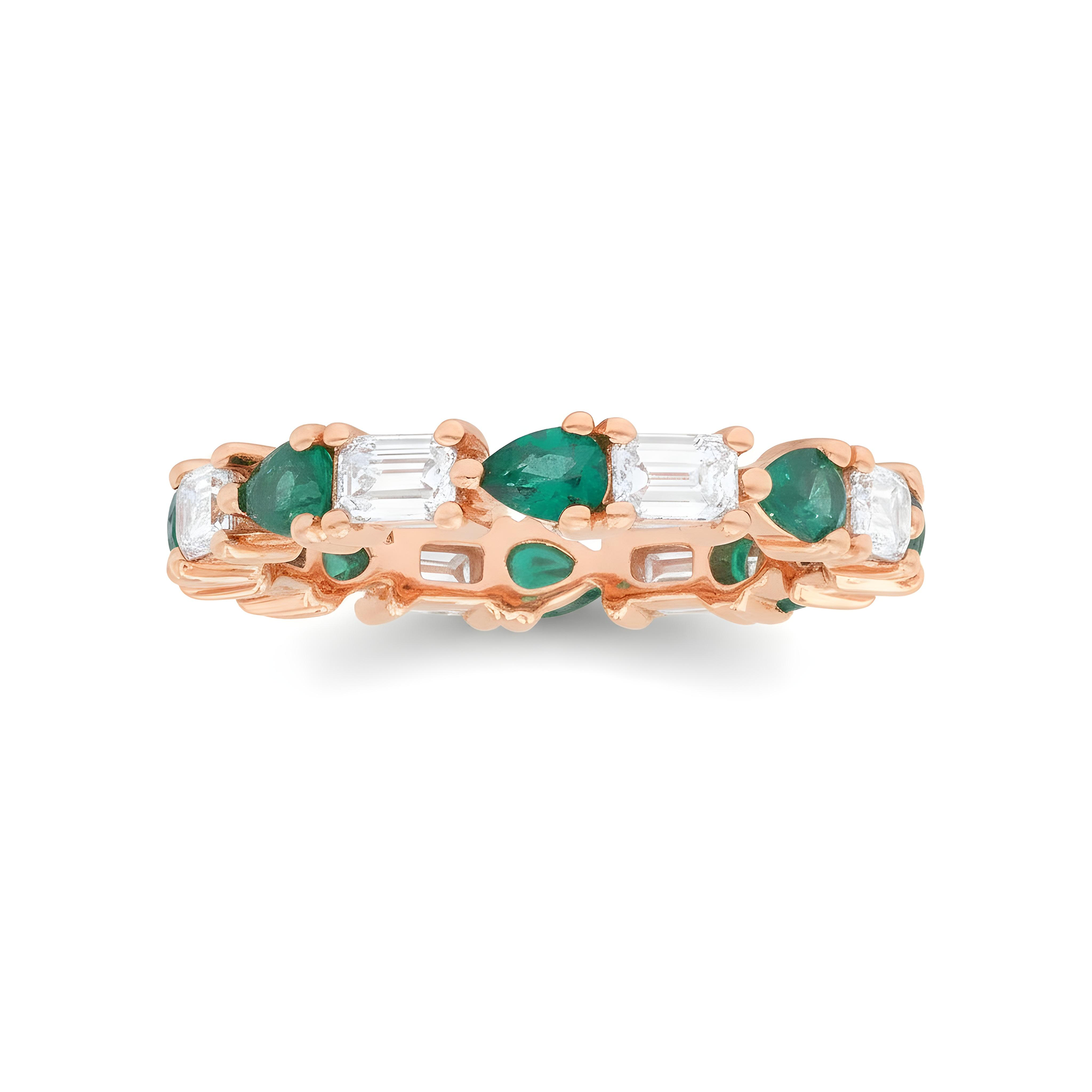 14K White Gold Emerald Cut Diamond & Pear Cut Emerald Eternity Ring