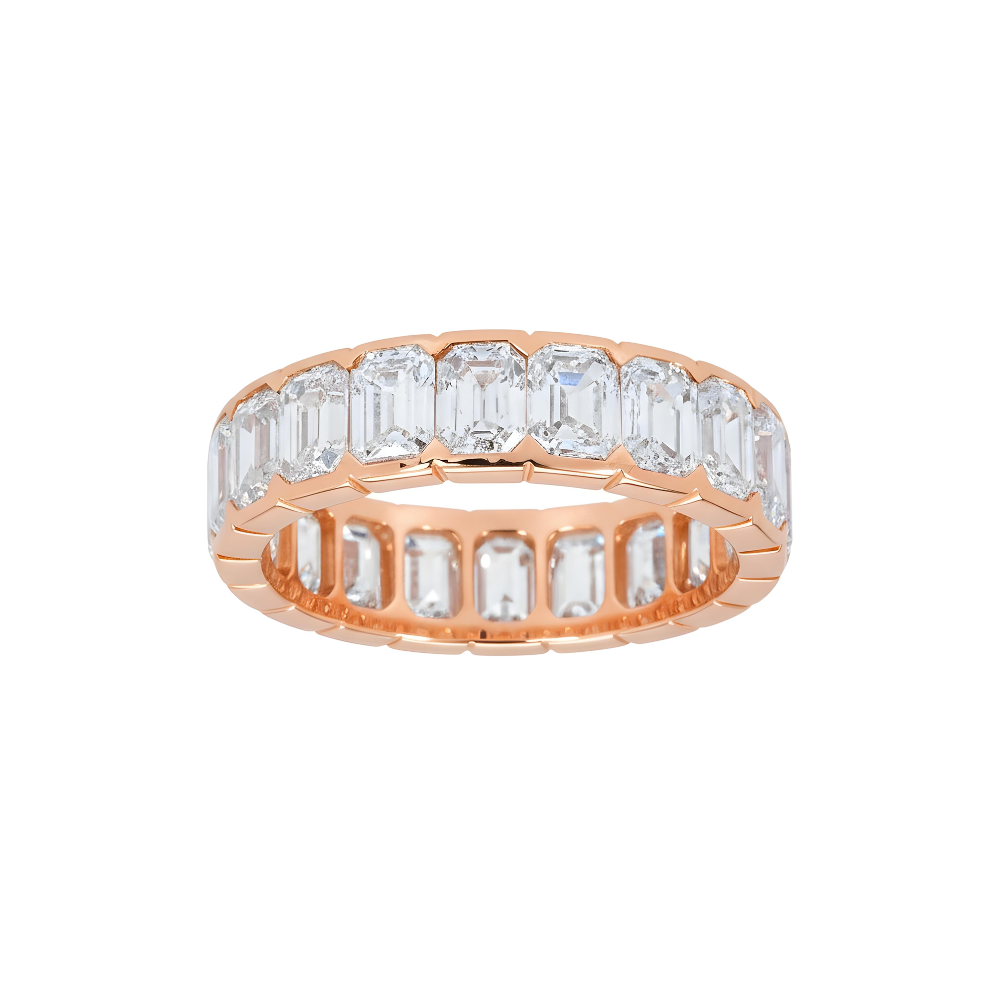 14K White Gold Bezel Set Emerald Diamond Eternity Ring 4.90ct (size 5.75)