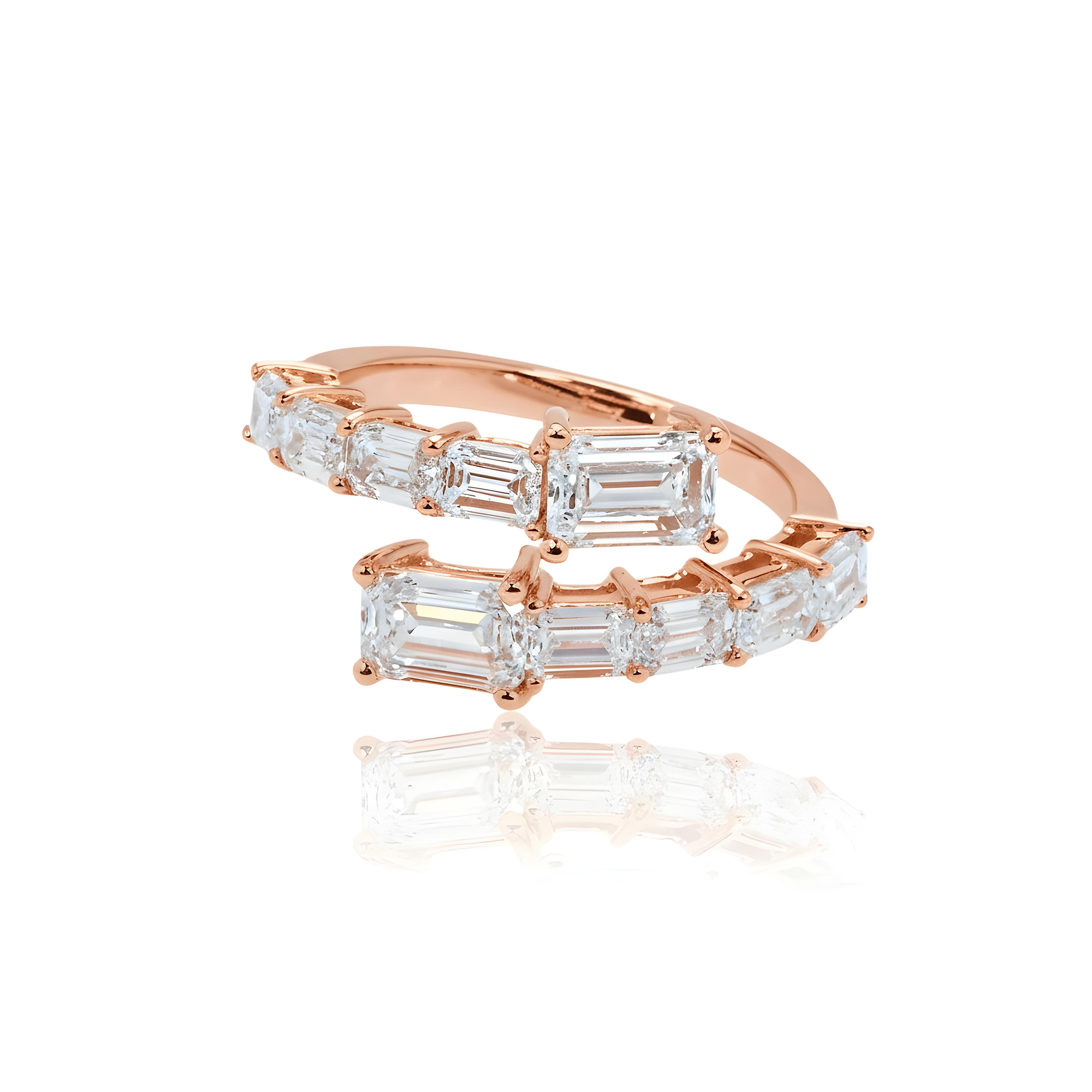 14K White Gold Emerald Cut Diamond Wrap Ring 2.96ct