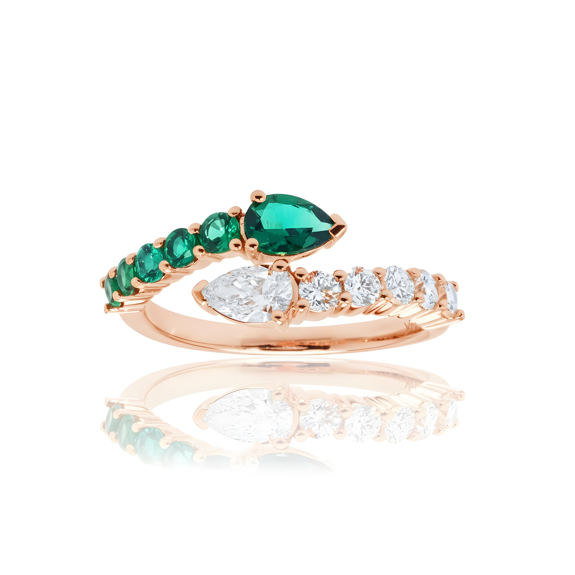 14K White Gold Emerald & Diamond Snake Wrap Ring 1.20ctw