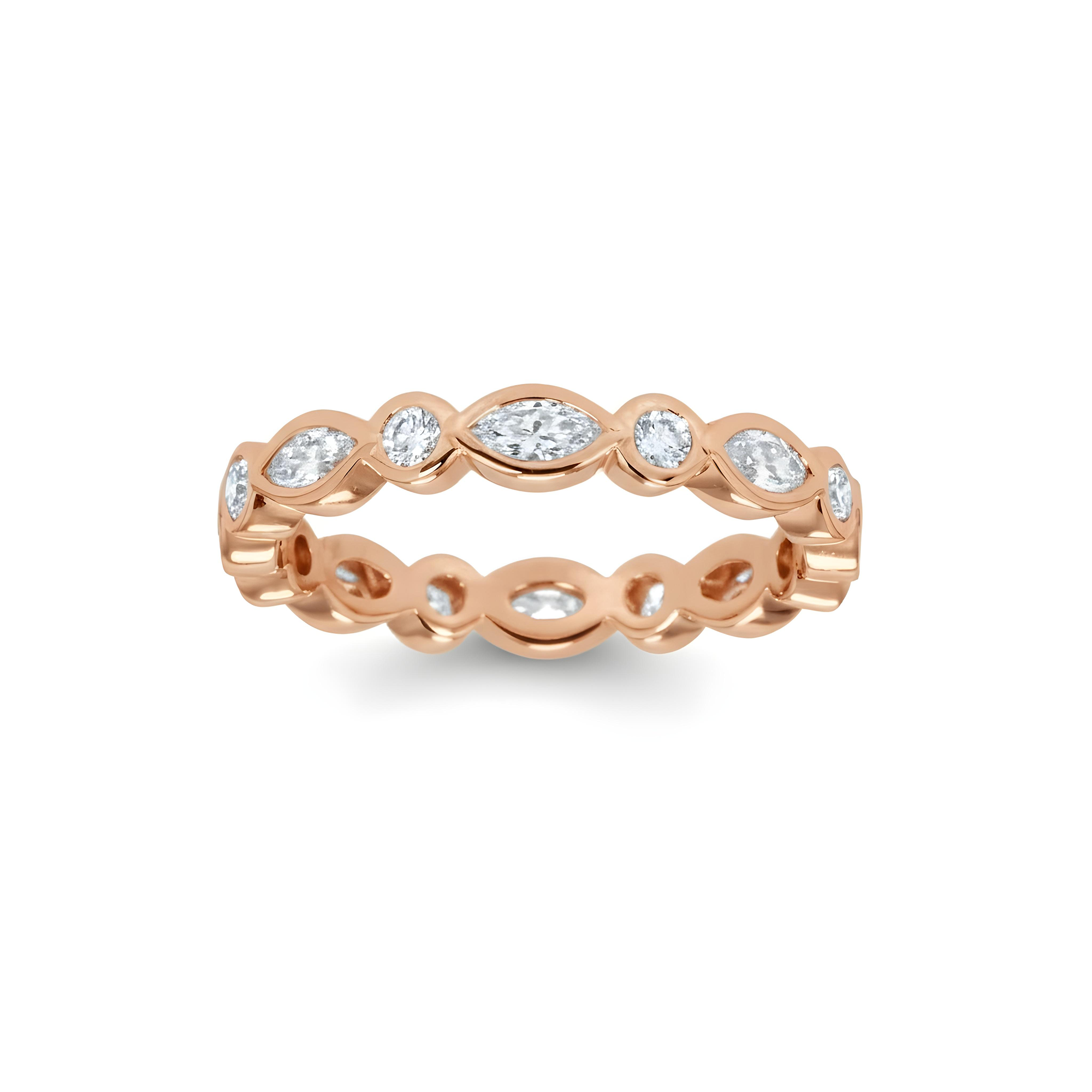 14K White Gold Marquise & Round Diamond Eternity Ring 0.80ct (size 6.25)