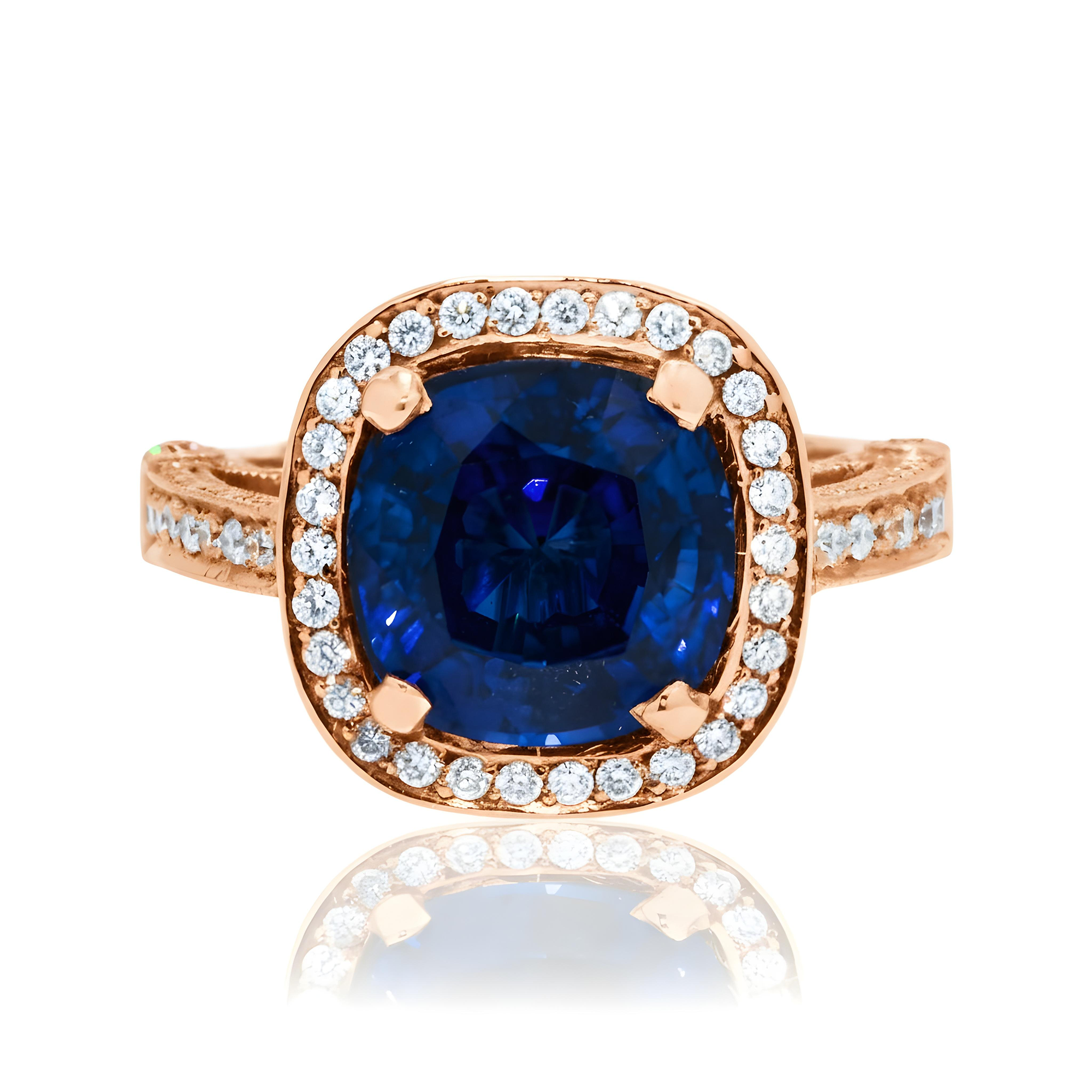 18K White Gold 5.01ct Cushion Cut Sapphire Gemstone Ring 6.01ctw