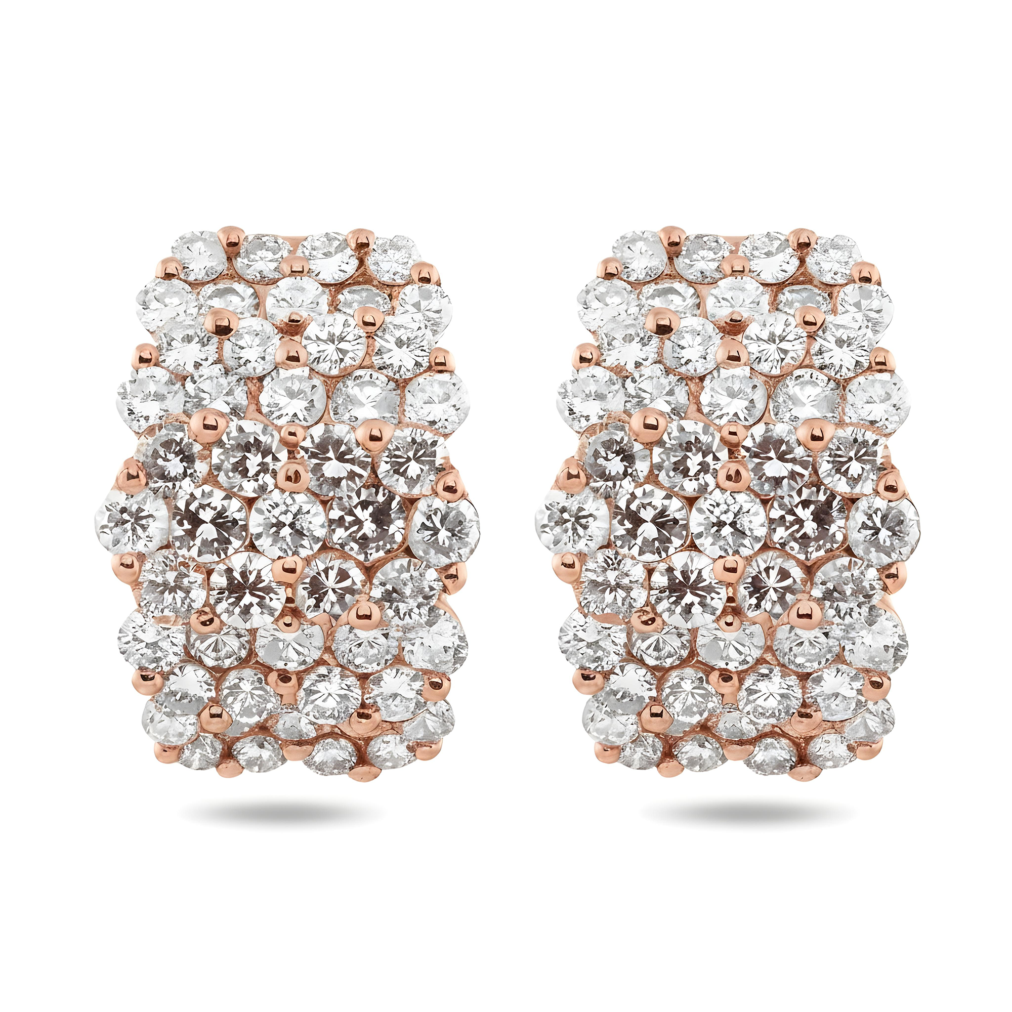14K White Gold Five Row Round Diamond Hoop Earrings 4.81ctw
