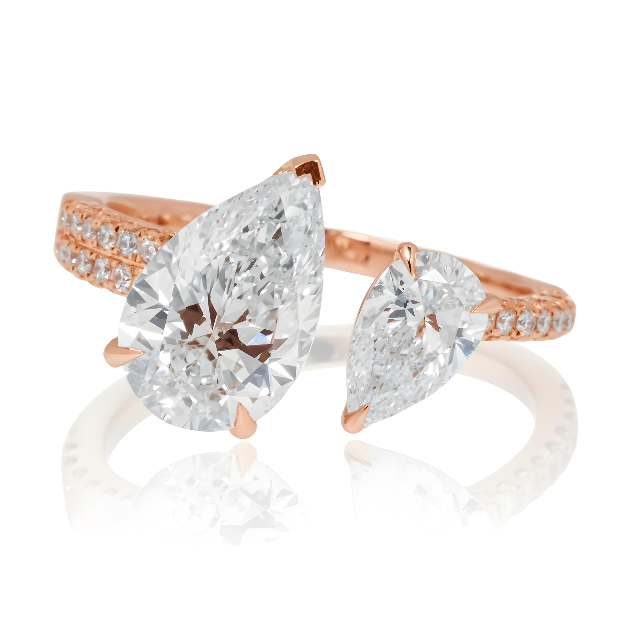14K White Gold Double Pear Cut Diamond Toi et Moi Ring 2.97ctw