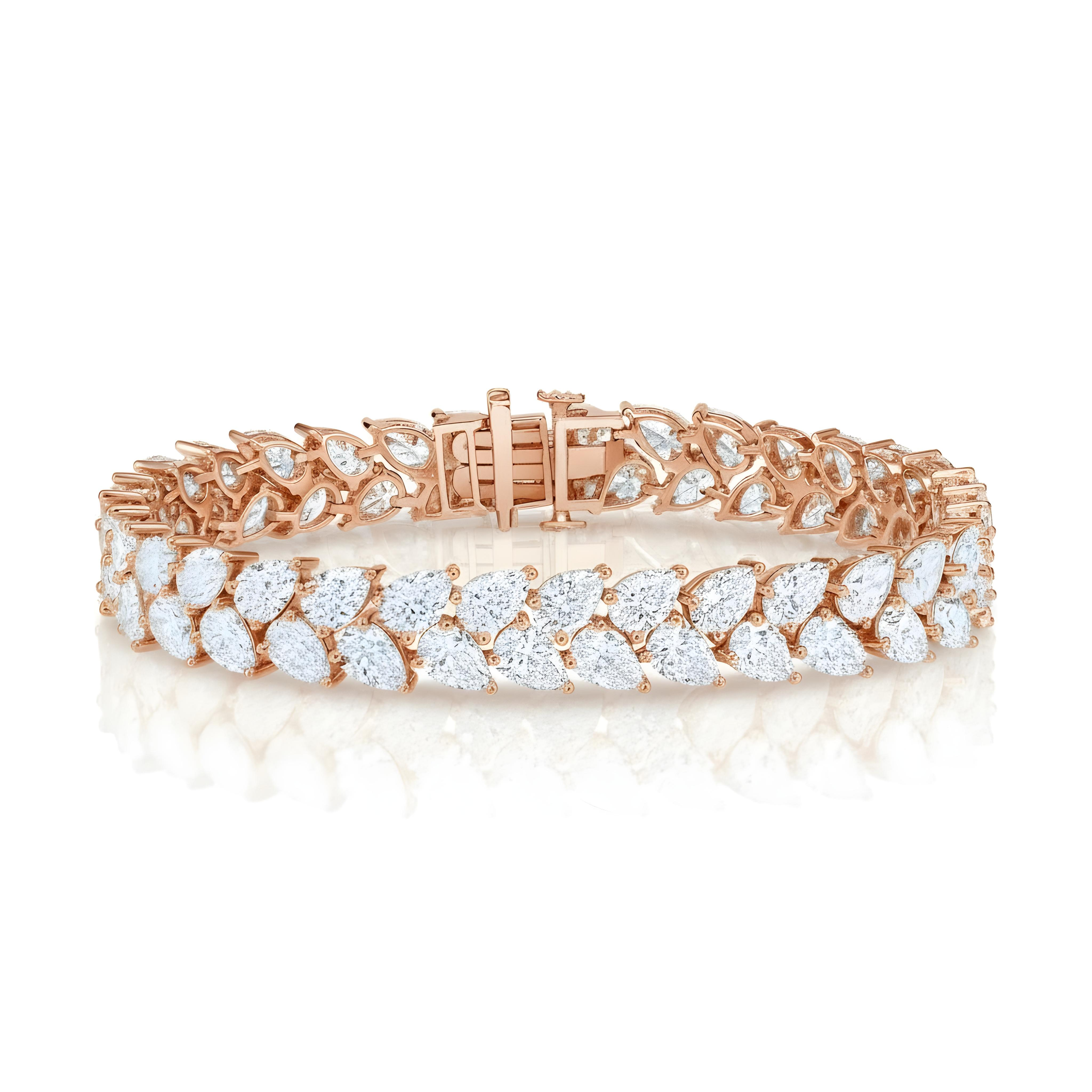 14K White Gold Pear Cut Diamond Bracelet 22.45ct