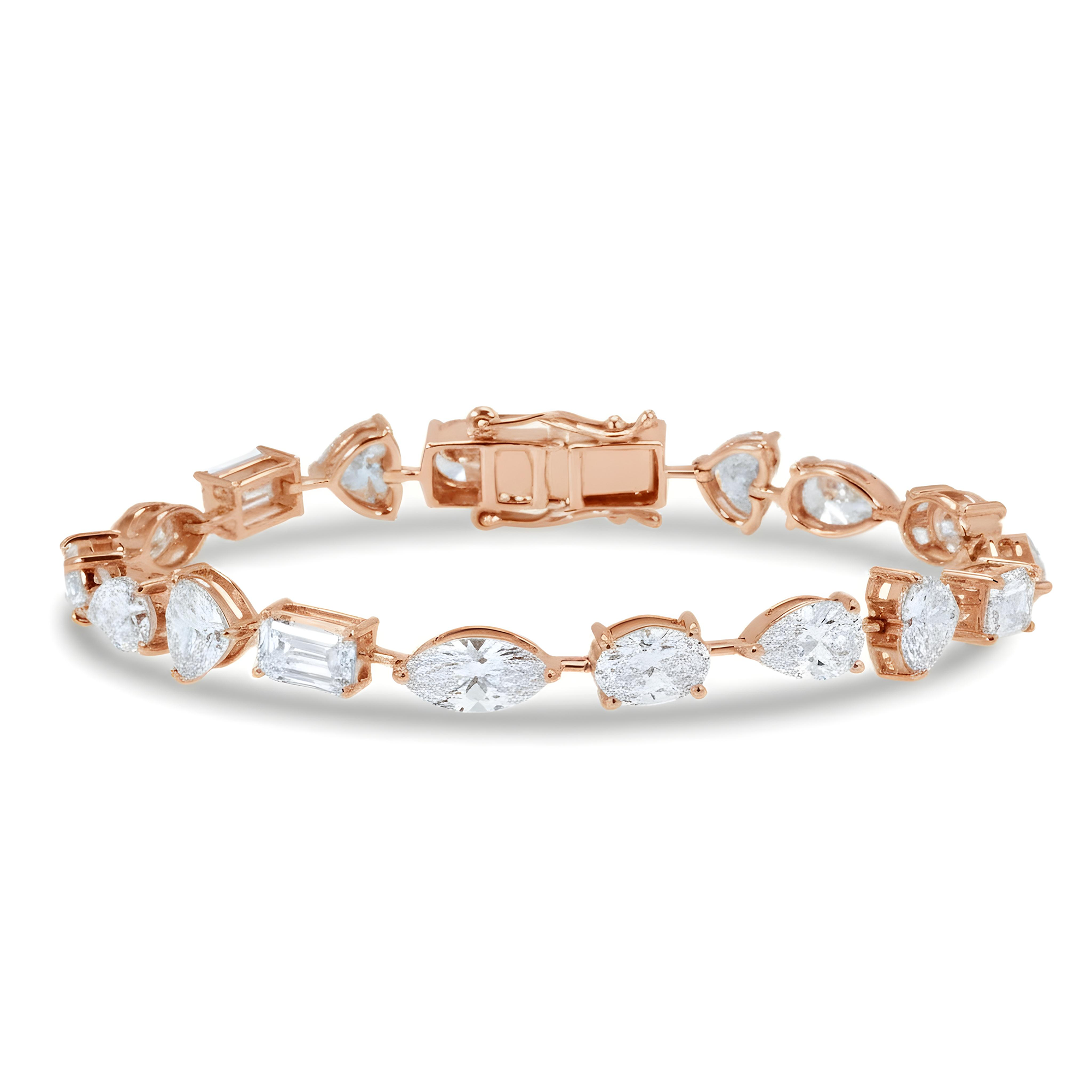 14K White Gold Combination Cut Diamond Satellite Bracelet 18.43ct