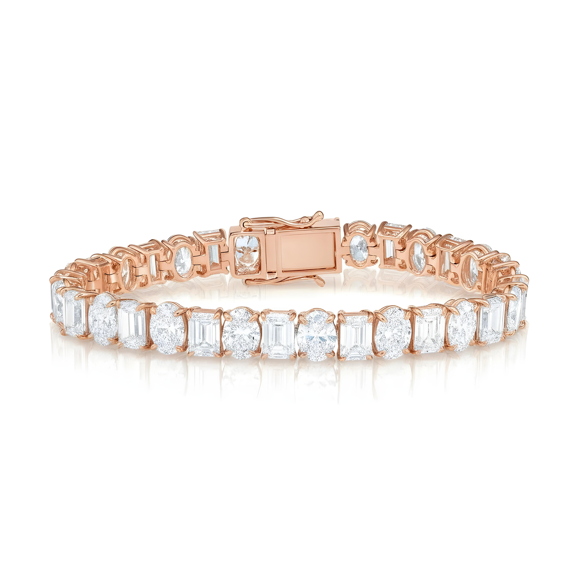 14K White Gold Oval & Emerald Cut Diamond Bracelet 33.13ctw