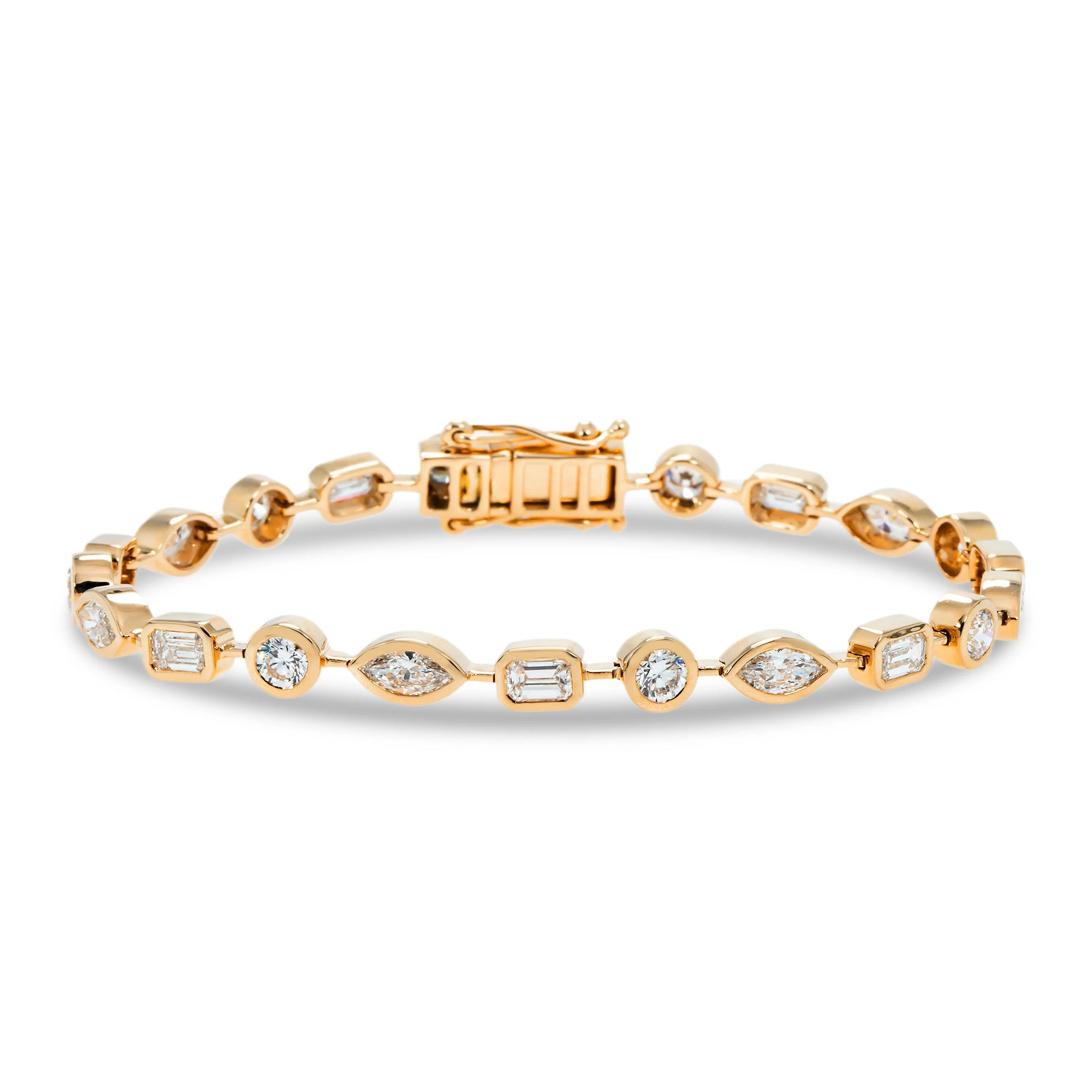 14K White Gold Bezel Set Multi Cut Diamond Satellite Bracelet 4.30ct