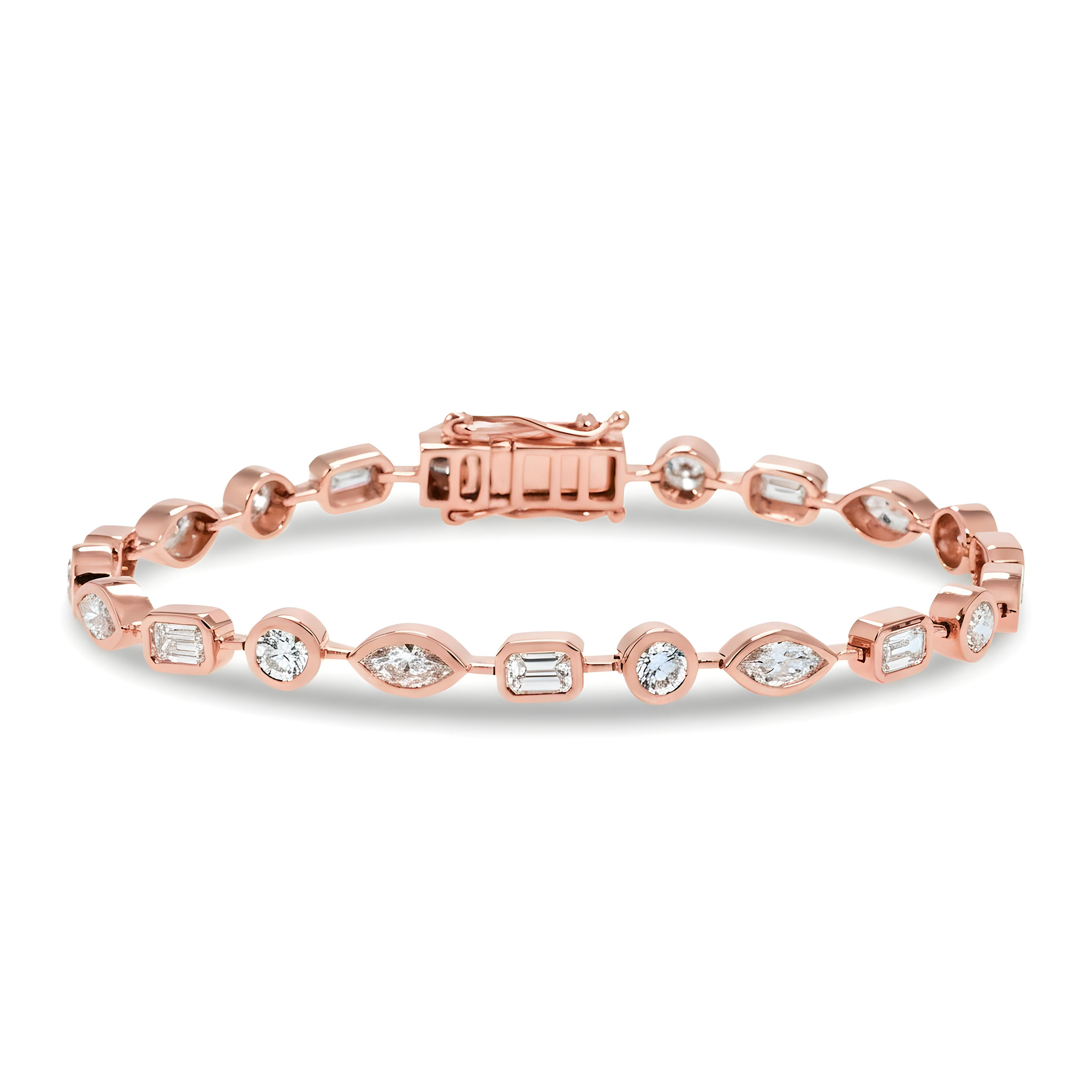 14K Yellow Gold Bezel Set Multi Cut Diamond Satellite Bracelet 4.30ct