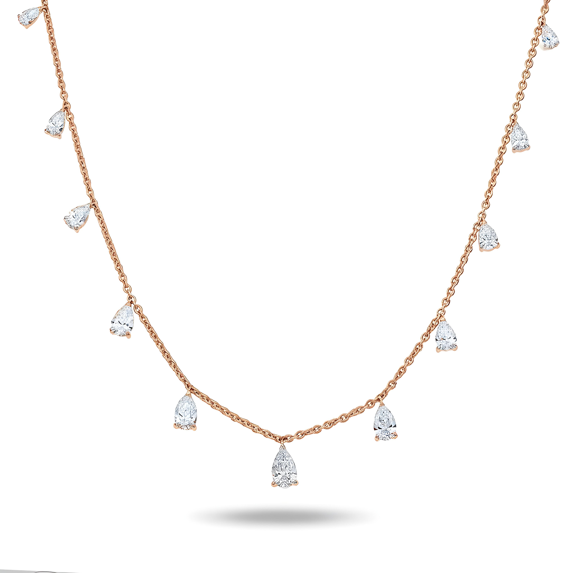 14K White Gold Pear Cut Diamond Satellite Drop Necklace 4.52ct
