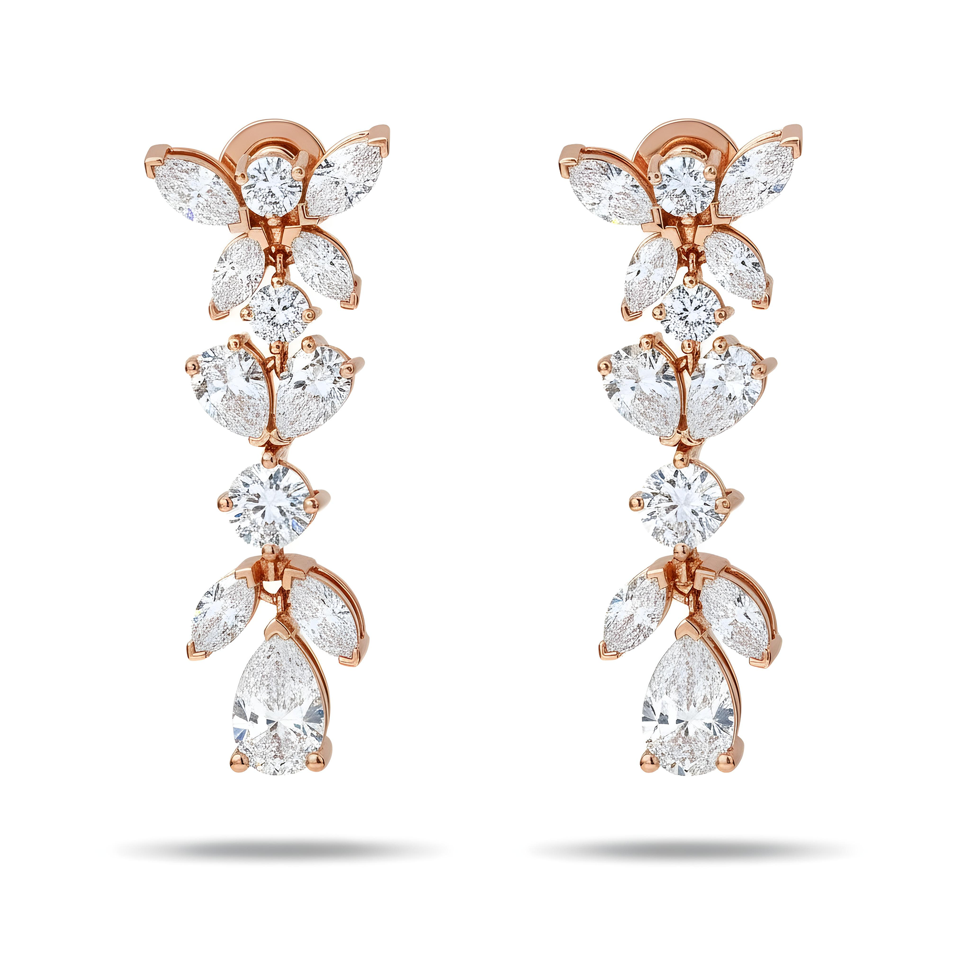 14K White Gold Marquise, Round & Pear Cut Diamond Drop Earrings 7.0ctw