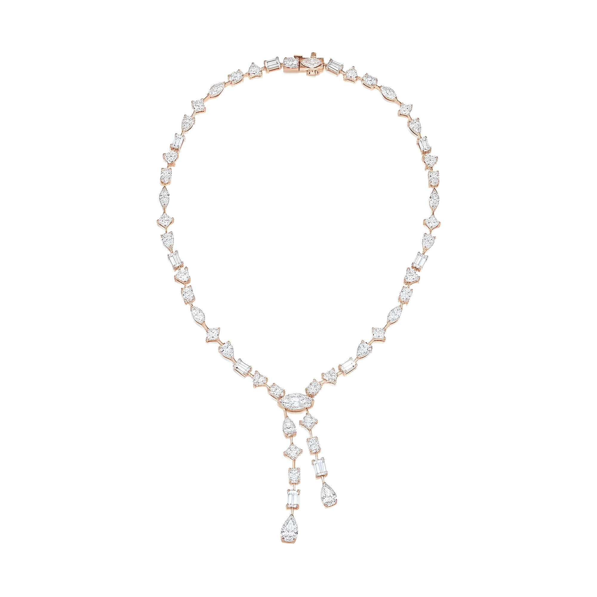 14K White Gold Combination Cut Diamond Drop Necklace 24.92ct