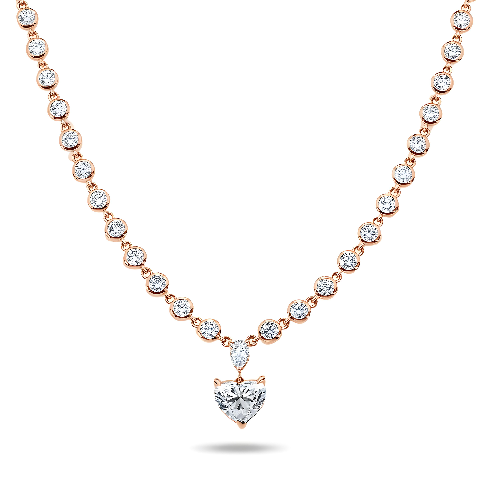 14K White Gold Round & Heart Cut Diamond Necklace 19.24ct