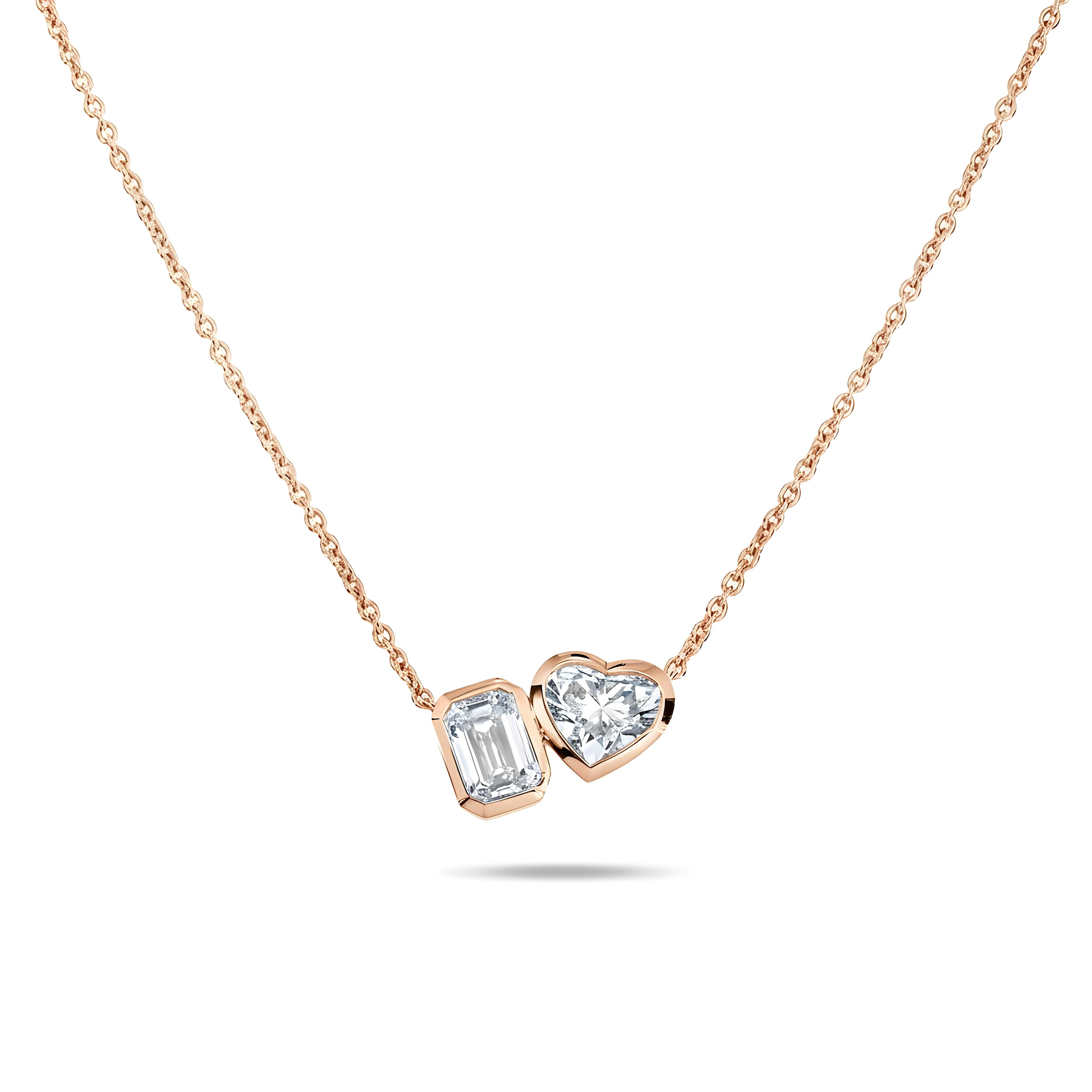 14K White Gold Heart & Emerald Cut Double Diamond Necklace 3.58ctw