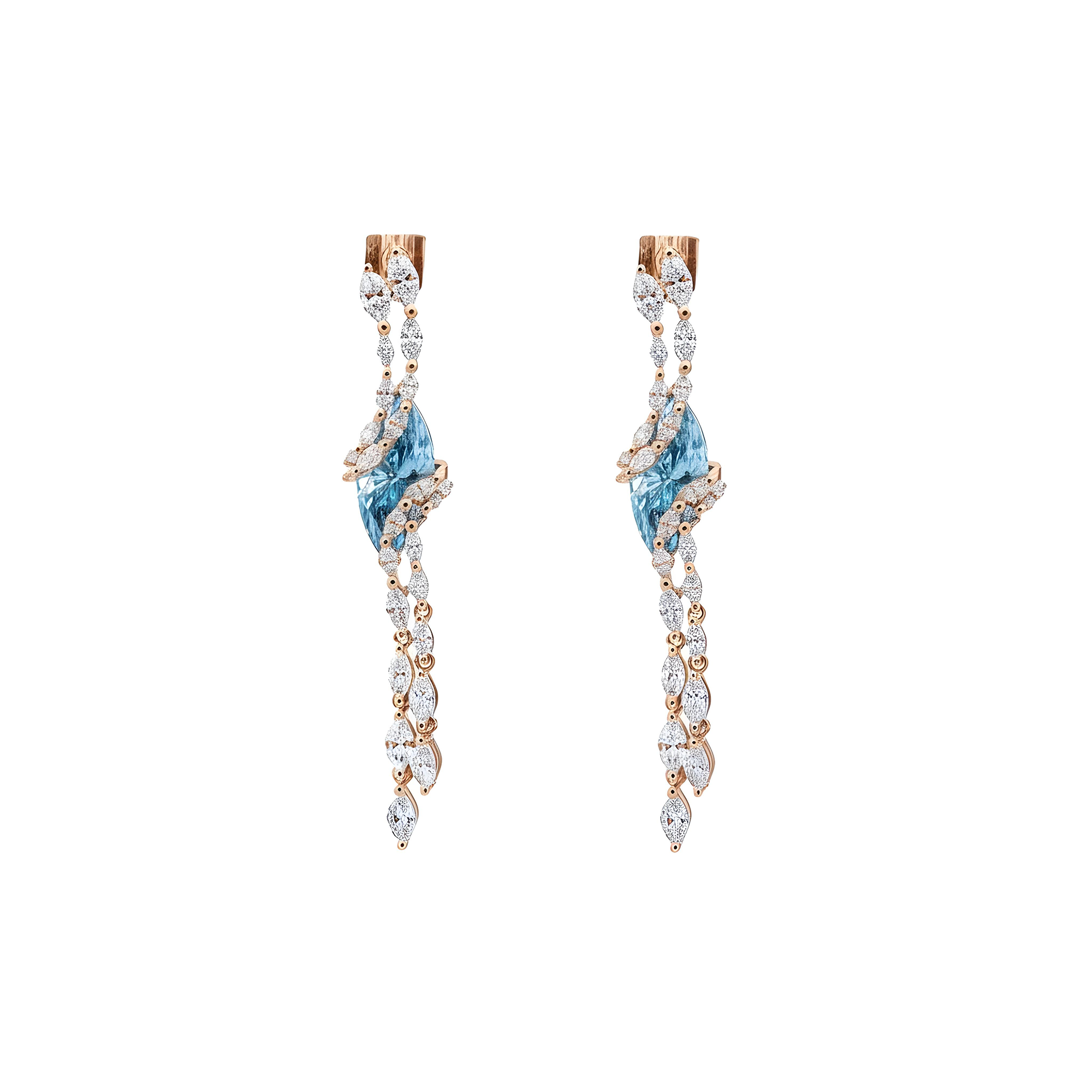 14K White Gold Marquise Cut Fancy Blue Diamond Drop Earrings 6.80ctw