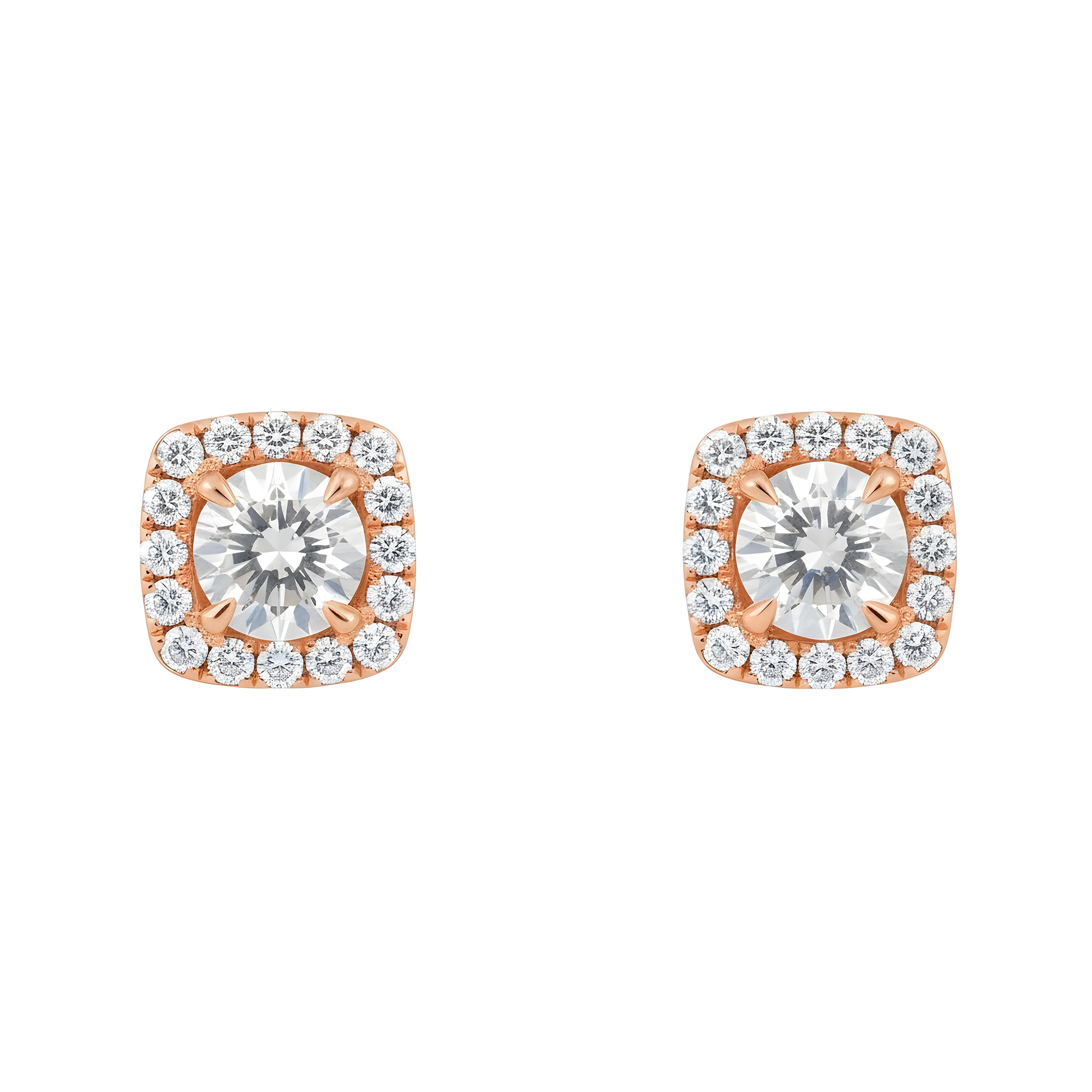 14K White Gold Square Shape Round Diamond Cluster Stud Earrings 2.83ctw