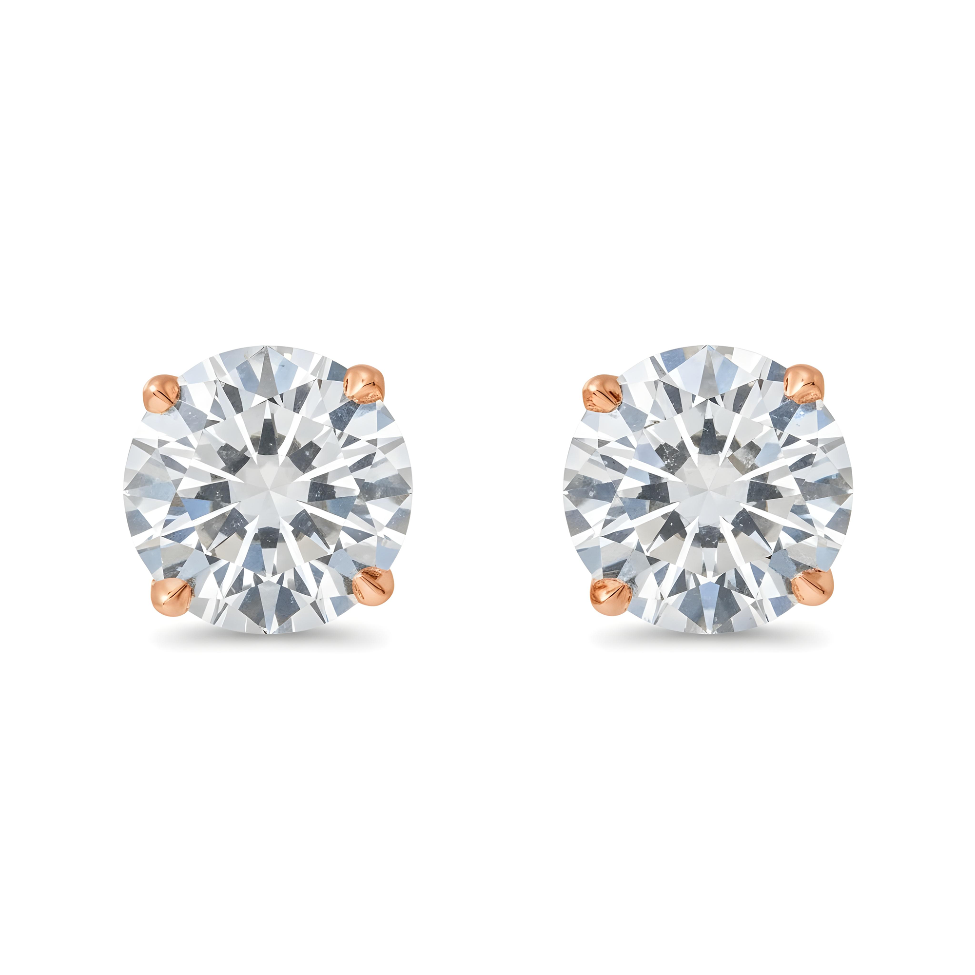 14K White Gold 2ct Each Solitaire Round Diamond Stud Earrings 4.0ctw