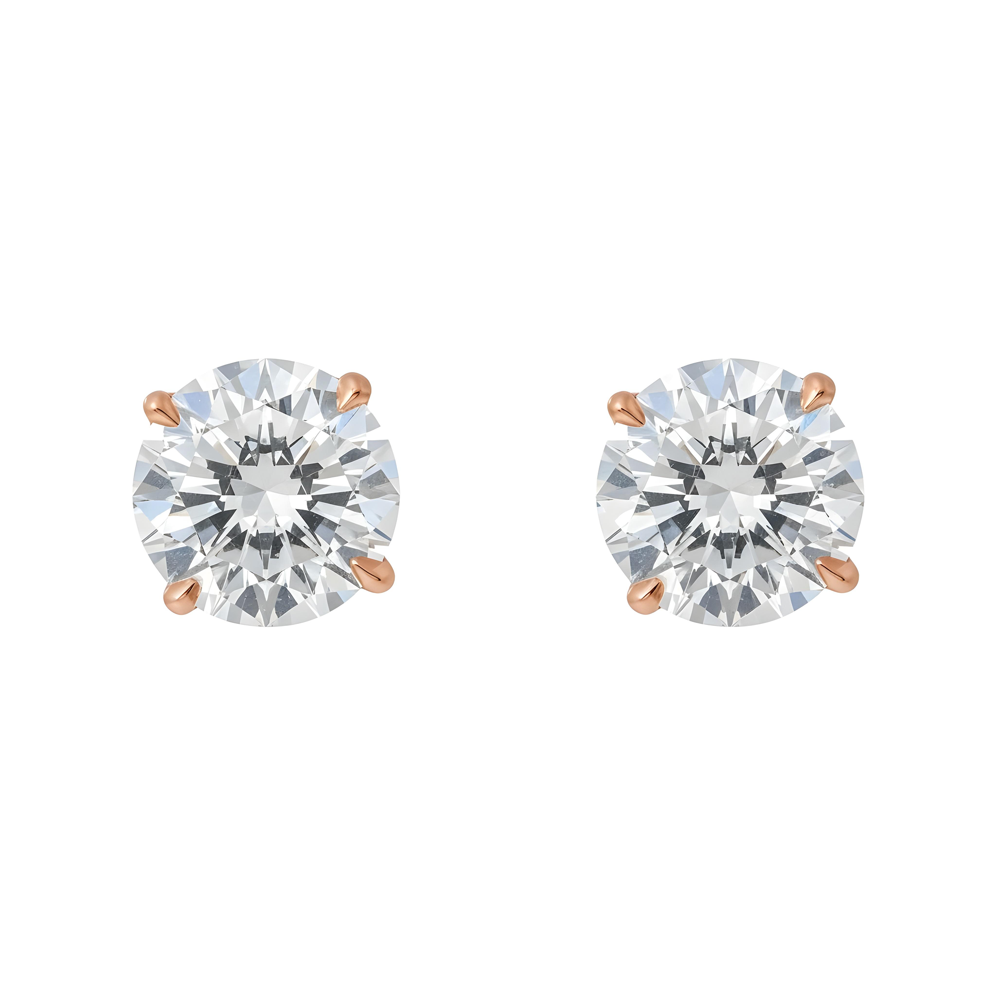 14K White Gold 3ct Each Solitaire Round Diamond Stud Earrings 6.10ctw
