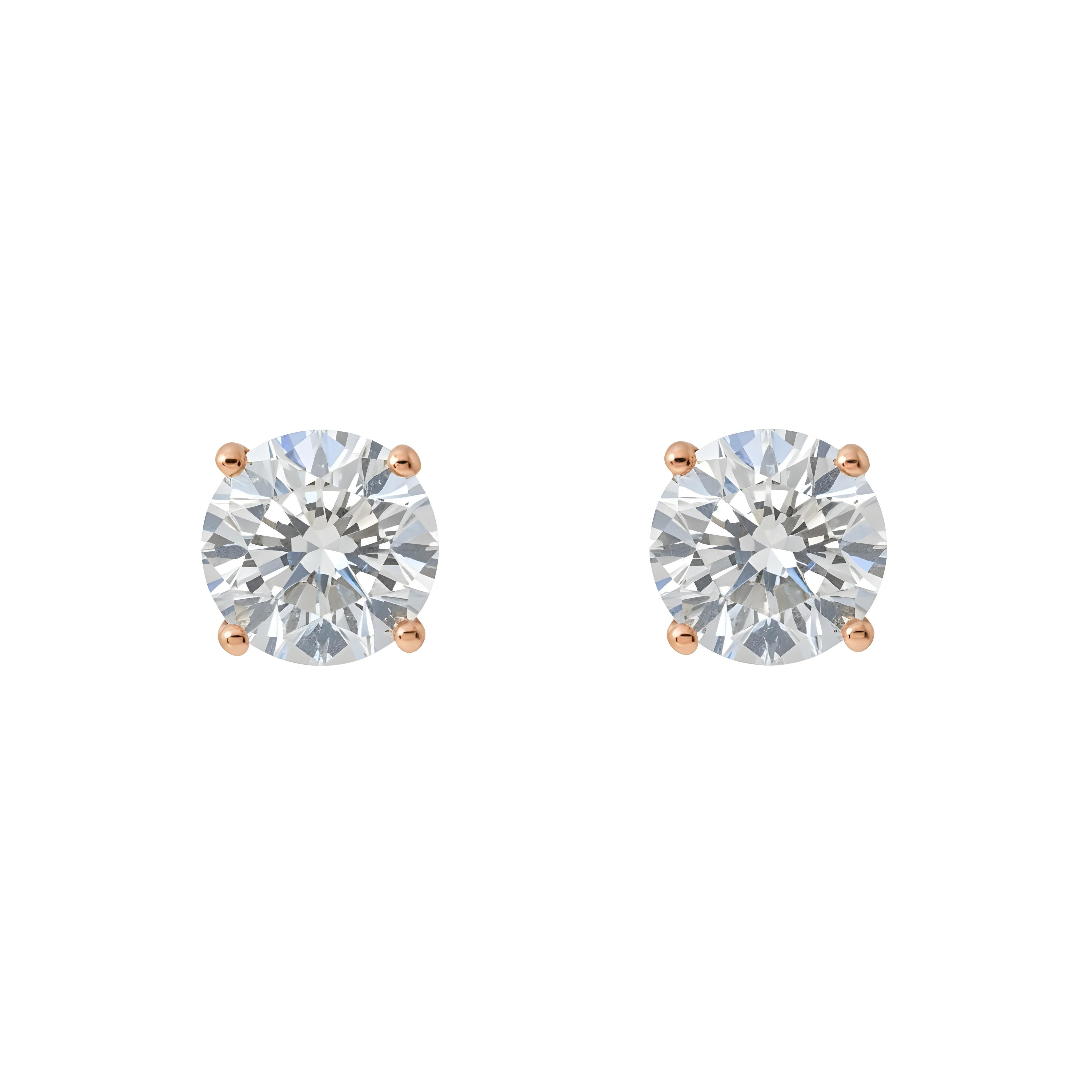 14K White Gold 2ct Each Solitaire Round Diamond Stud Earrings 4.0ctw