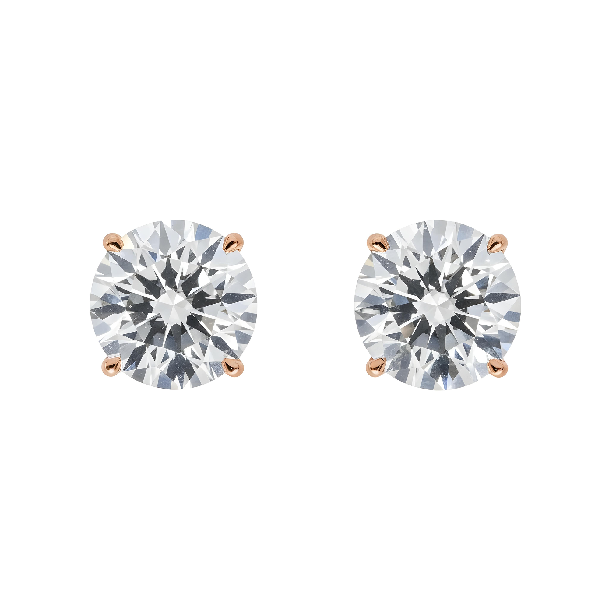14K IGI Certified 4.10ct Each Solitaire Round Diamond Stud Earrings 8.20ctw