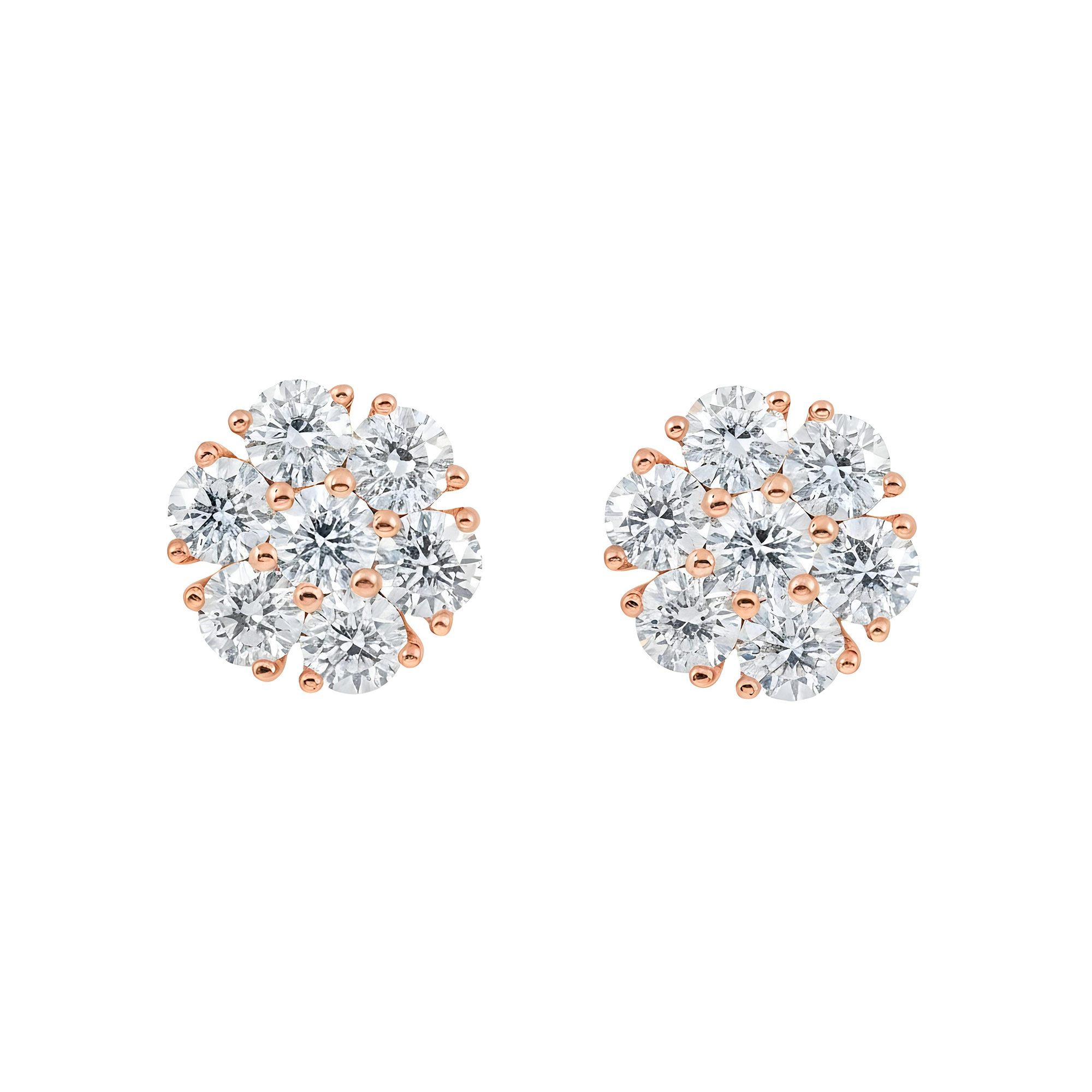14K White Gold Round Diamond Cluster Stud Earrings 3.55ctw