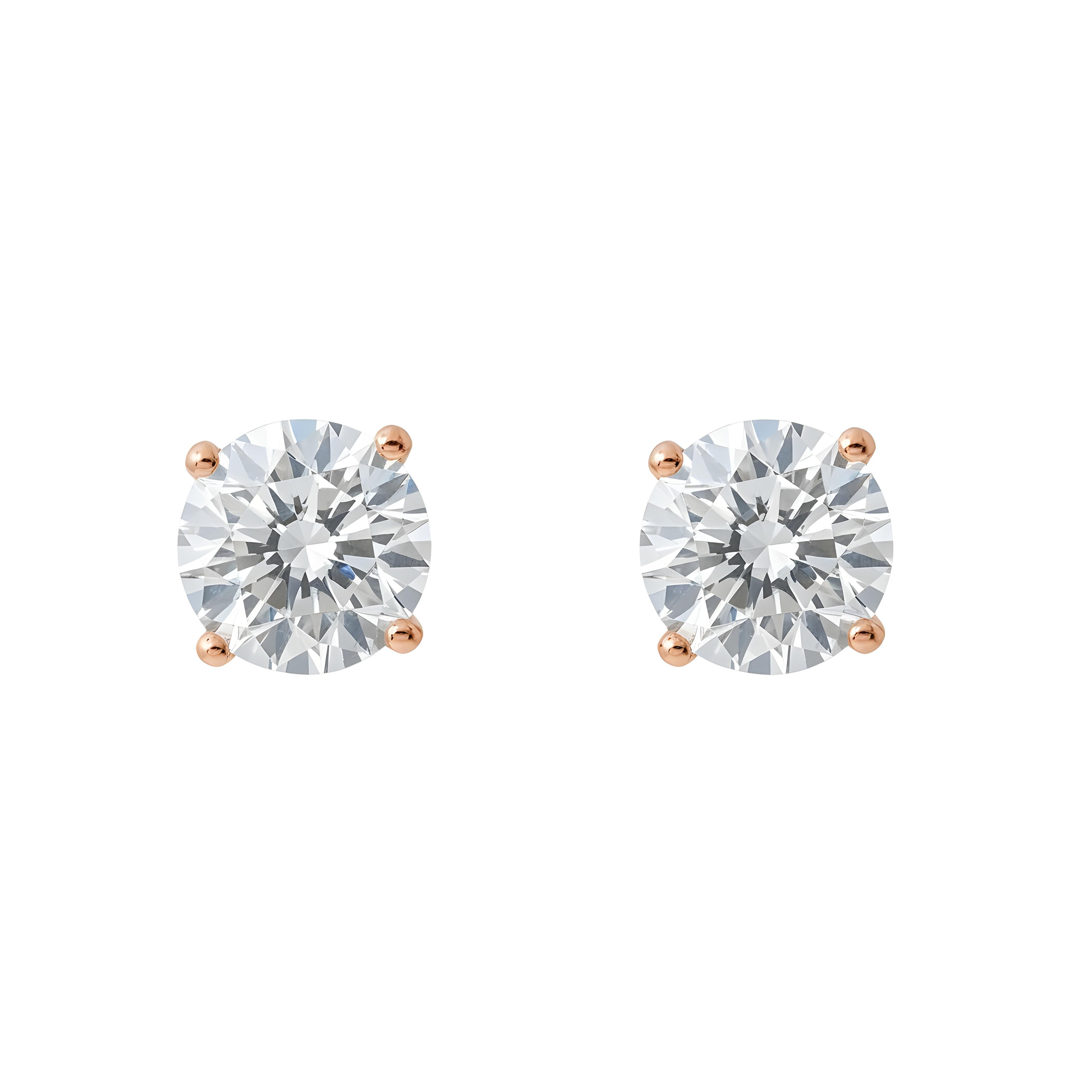 14K White Gold 2ct Each Solitaire Round Diamond Stud Earrings 4.35ctw