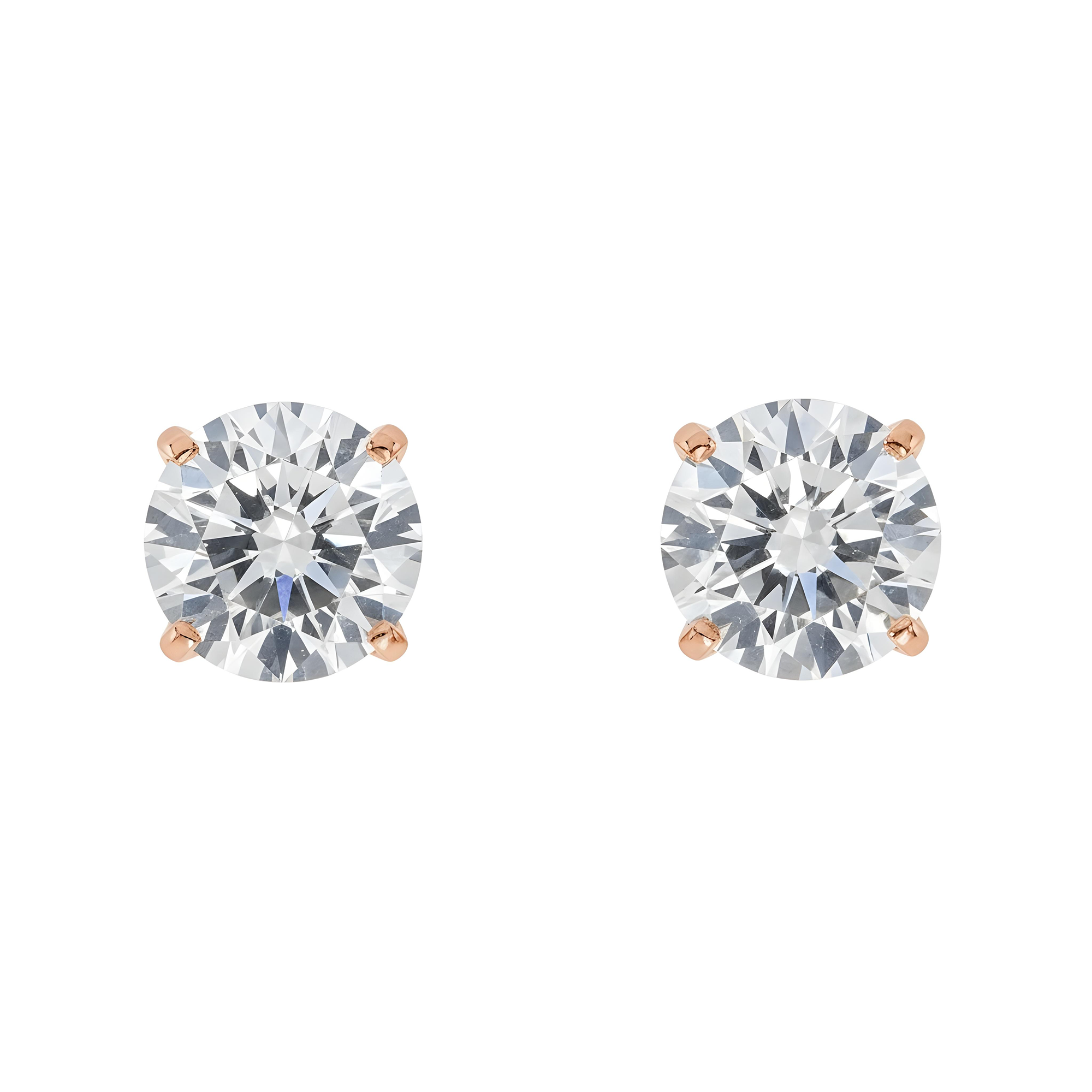 14K IGI Certified 5ct Each Solitaire Round Diamond Stud Earrings 10.12ctw