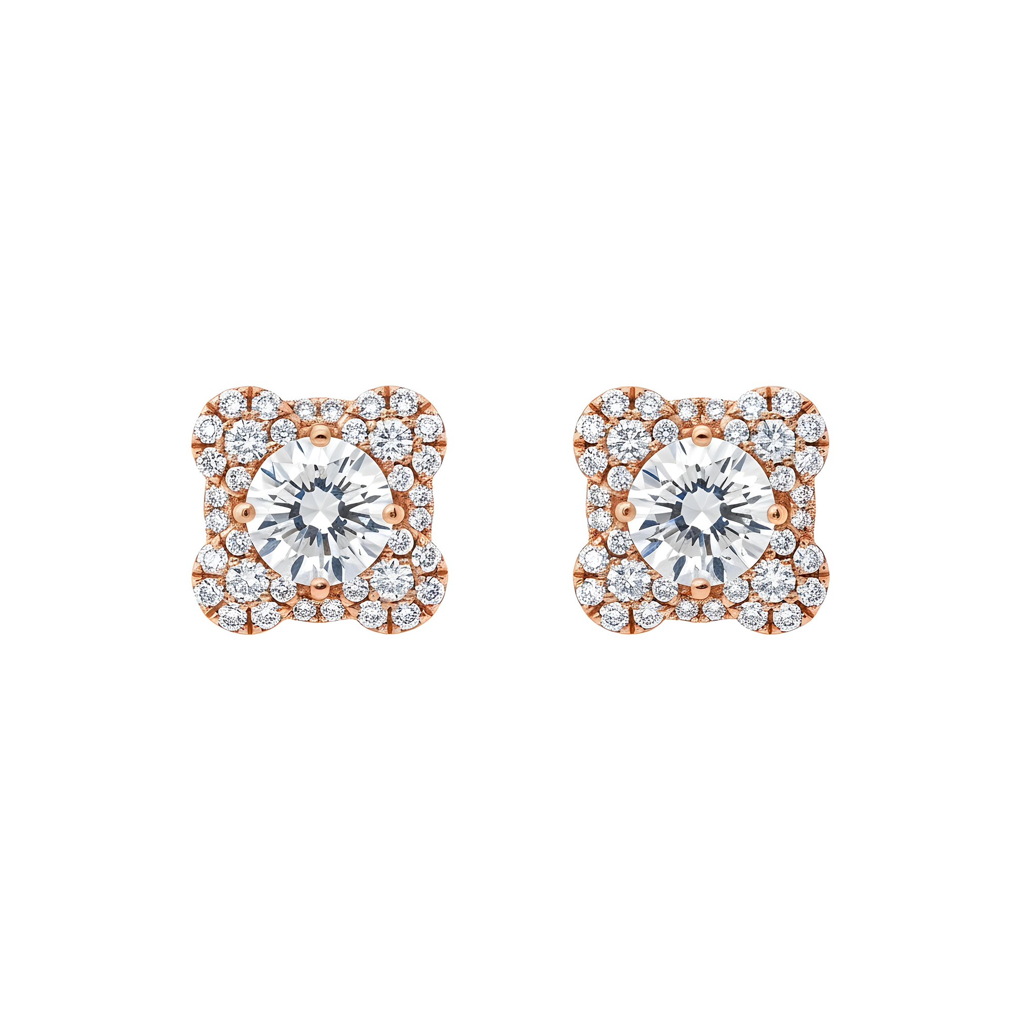 18K White Gold Round Diamond Clover Cluster Stud Earrings 1.29ctw