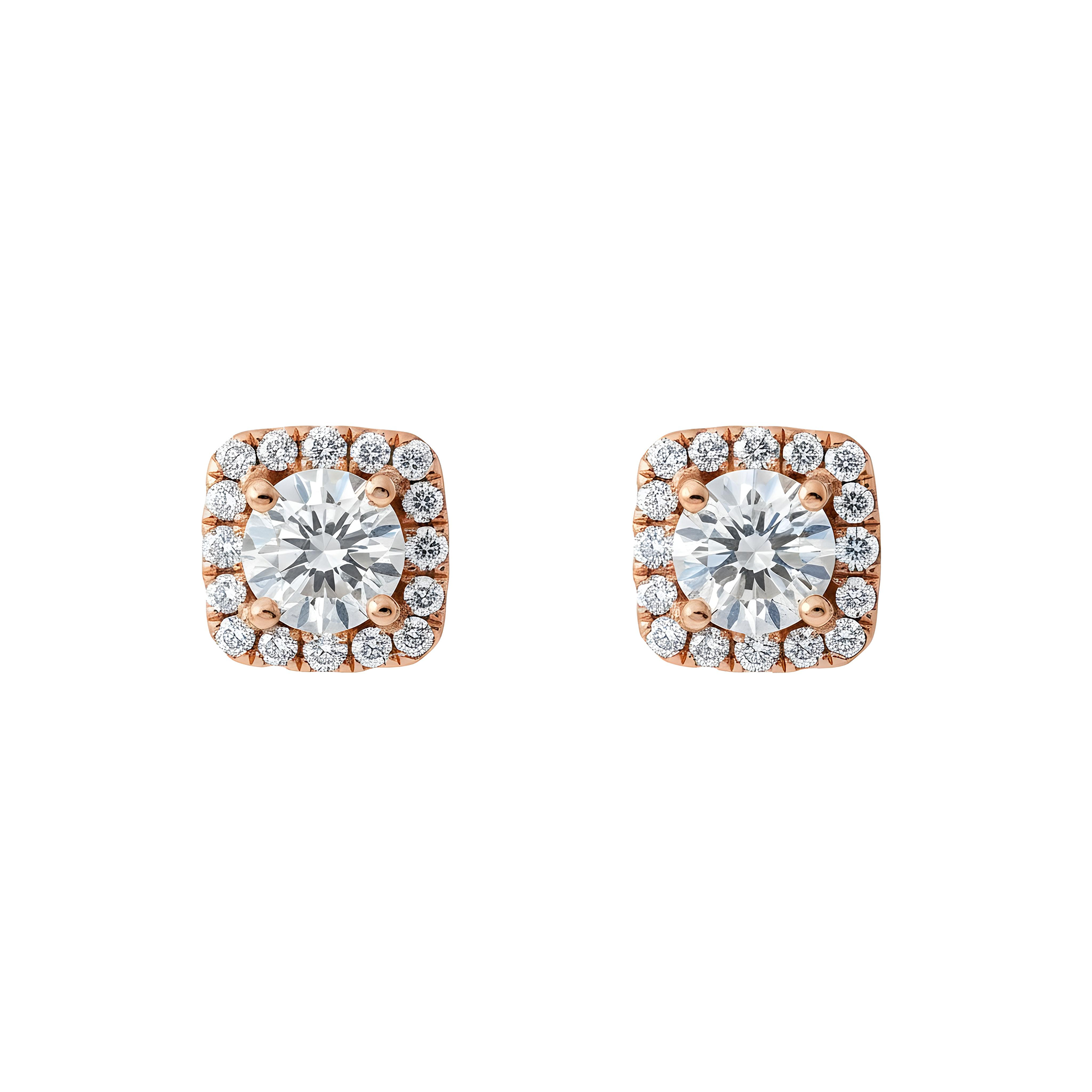 18K White Gold Square Shape Round Cut Diamond Cluster Stud Earrings 1.32ctw