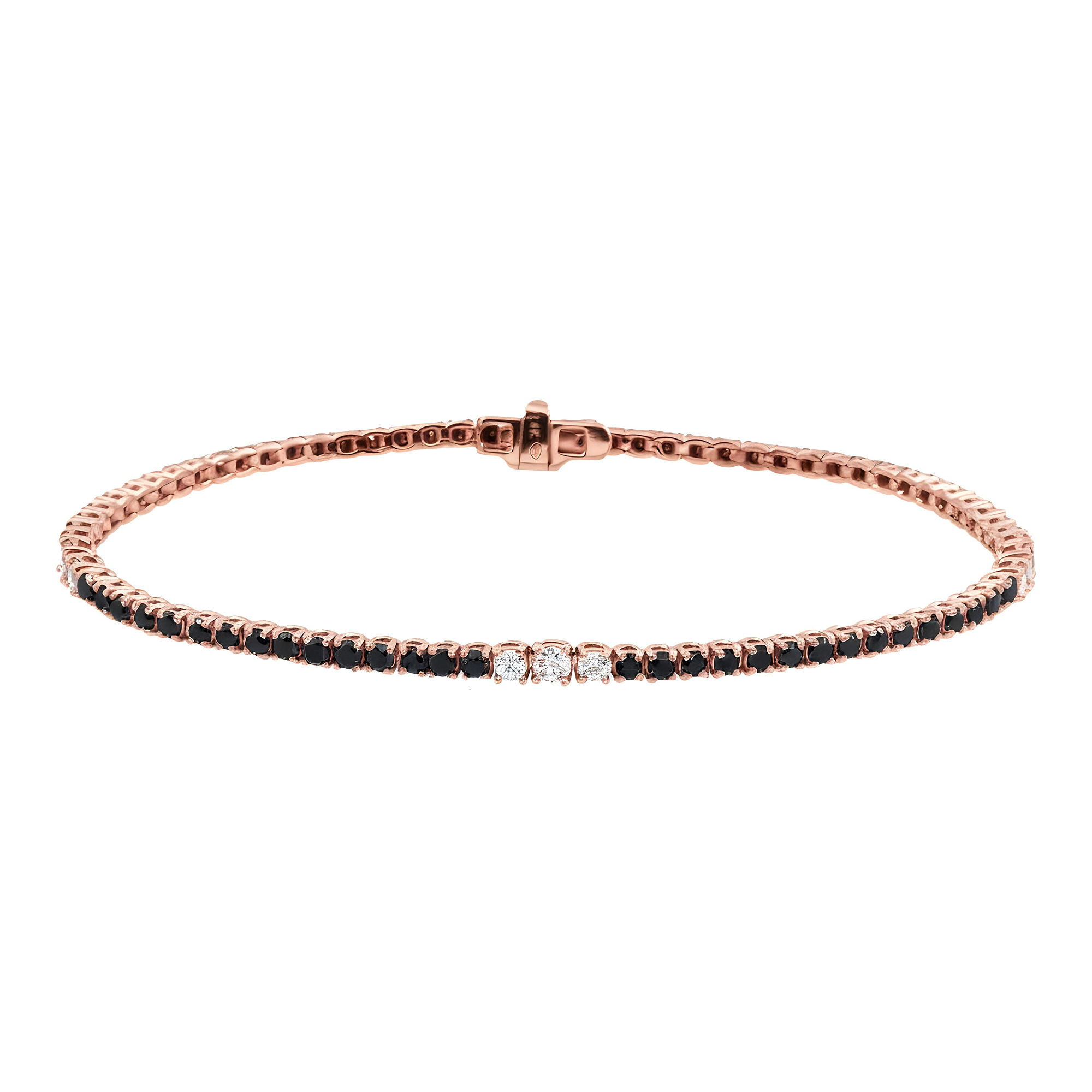 14K Yellow Gold Round Black & White Diamond Tennis Bracelet 2.90ct