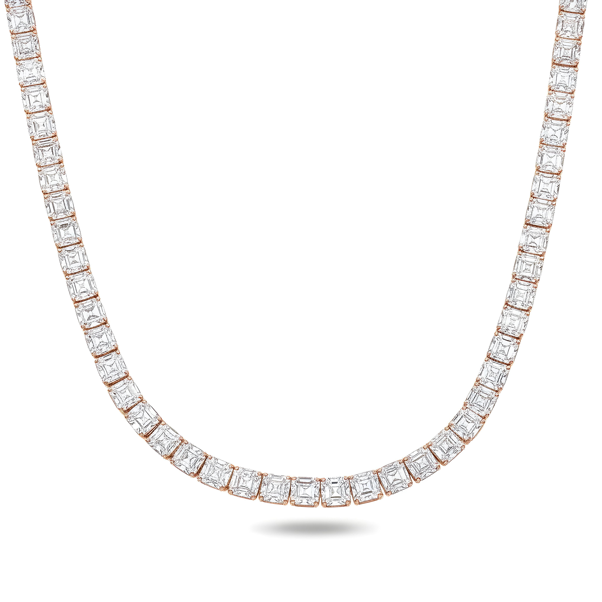 14K White Gold Asscher Cut Diamond Tennis Chain 97.15ct