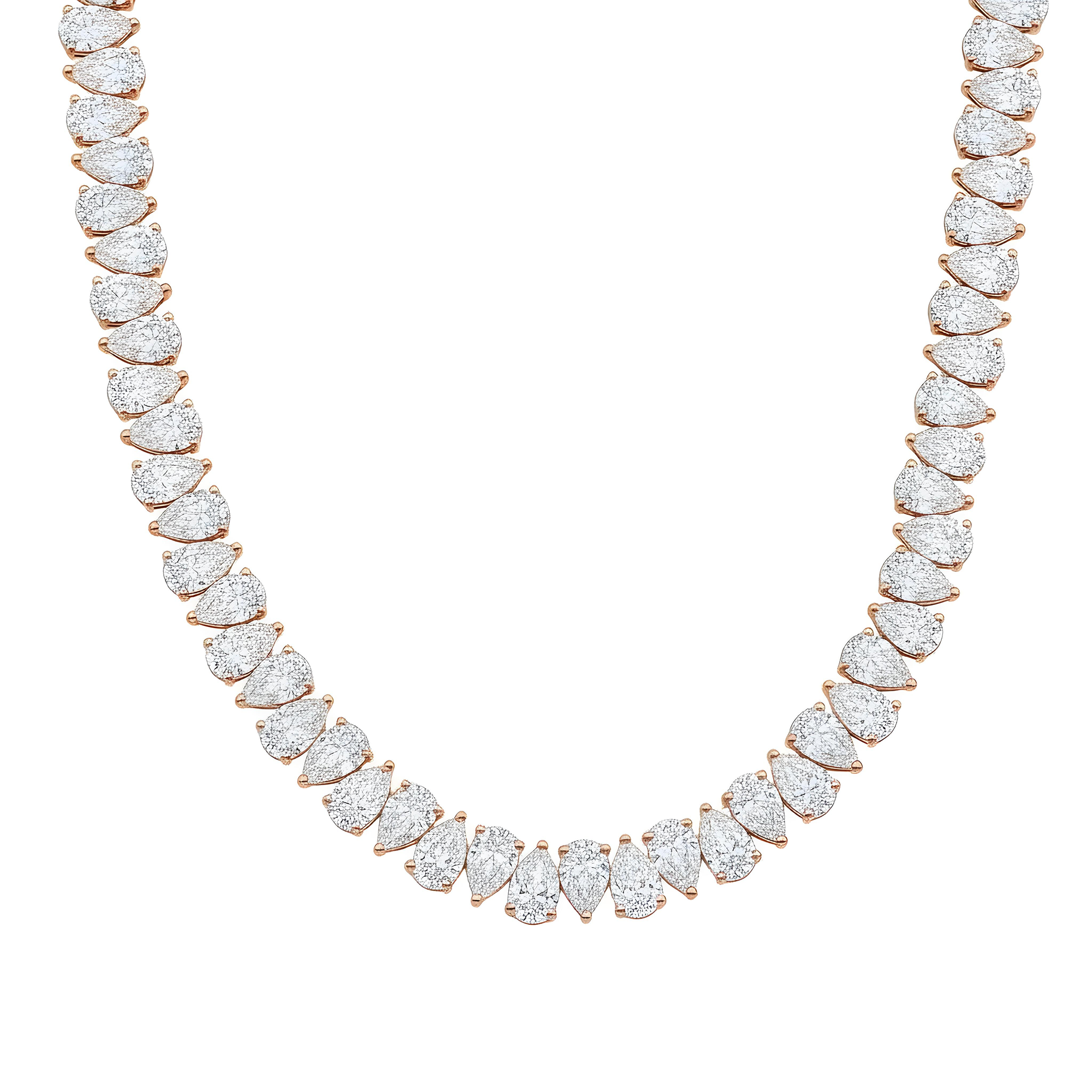 14K White Gold Pear Cut Diamond Tennis Chain 62.65ct