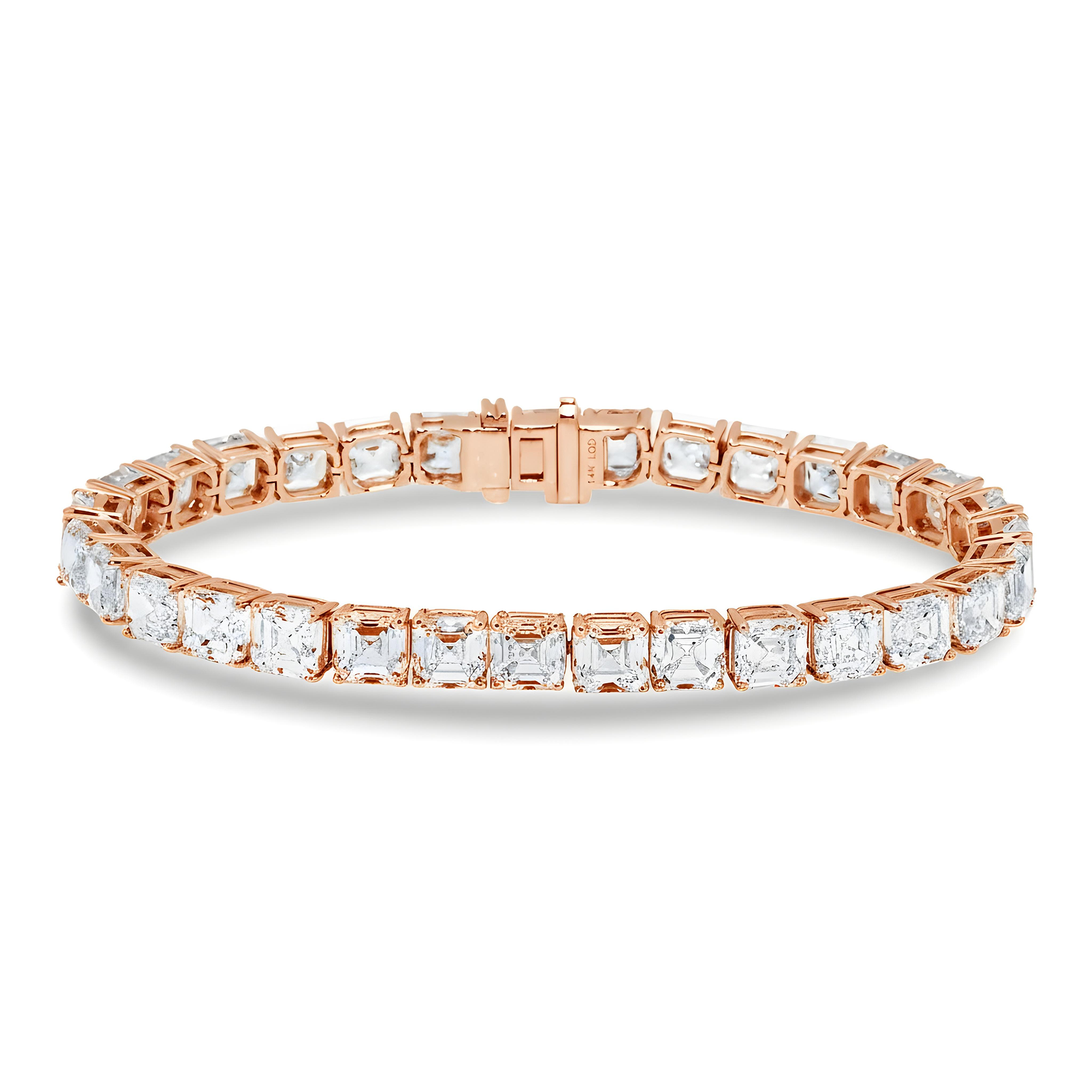 14K White Gold Asscher Cut Diamond Tennis Bracelet 32.90ct