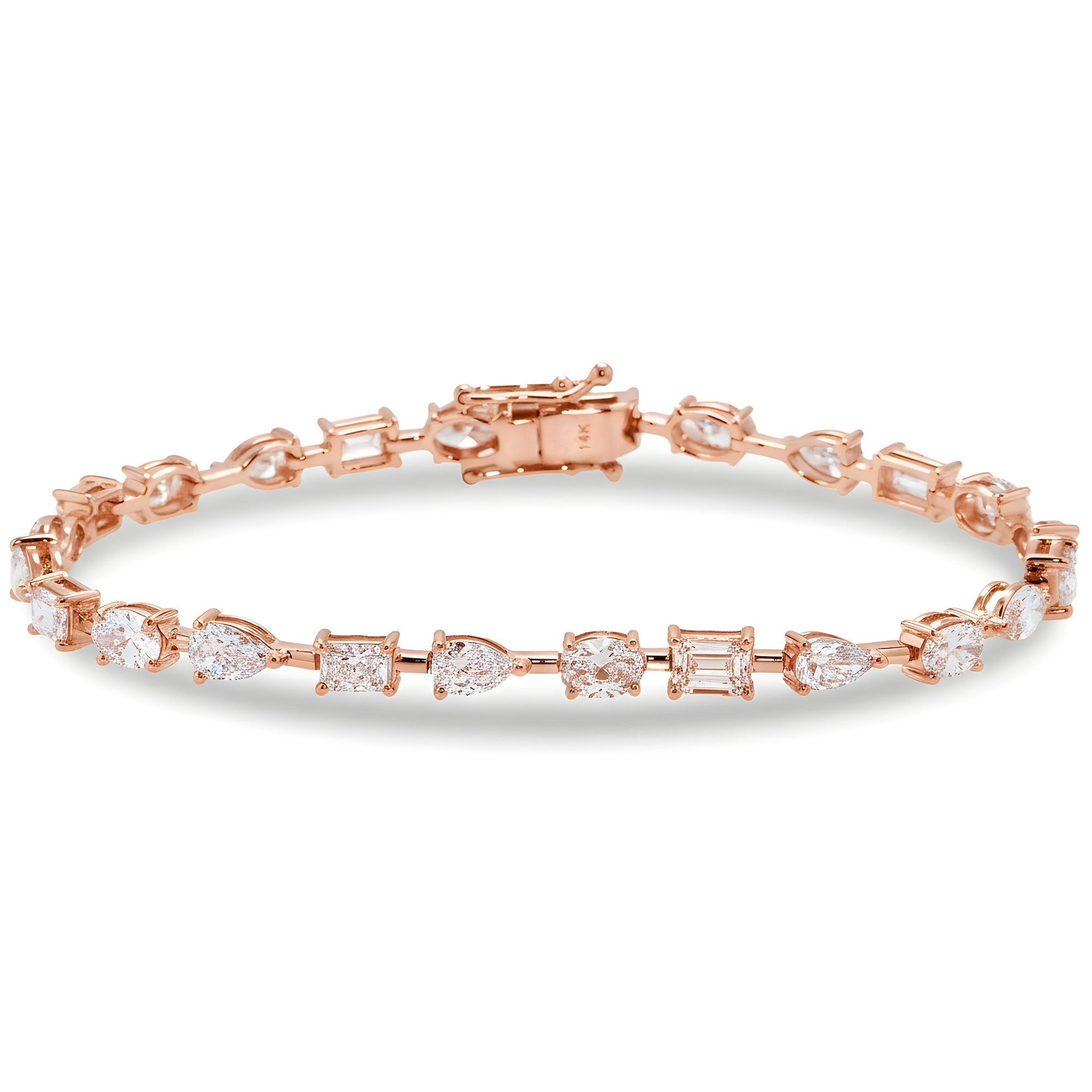 14K White Gold Multi Cut Diamond Satellite Bracelet 7.42ct