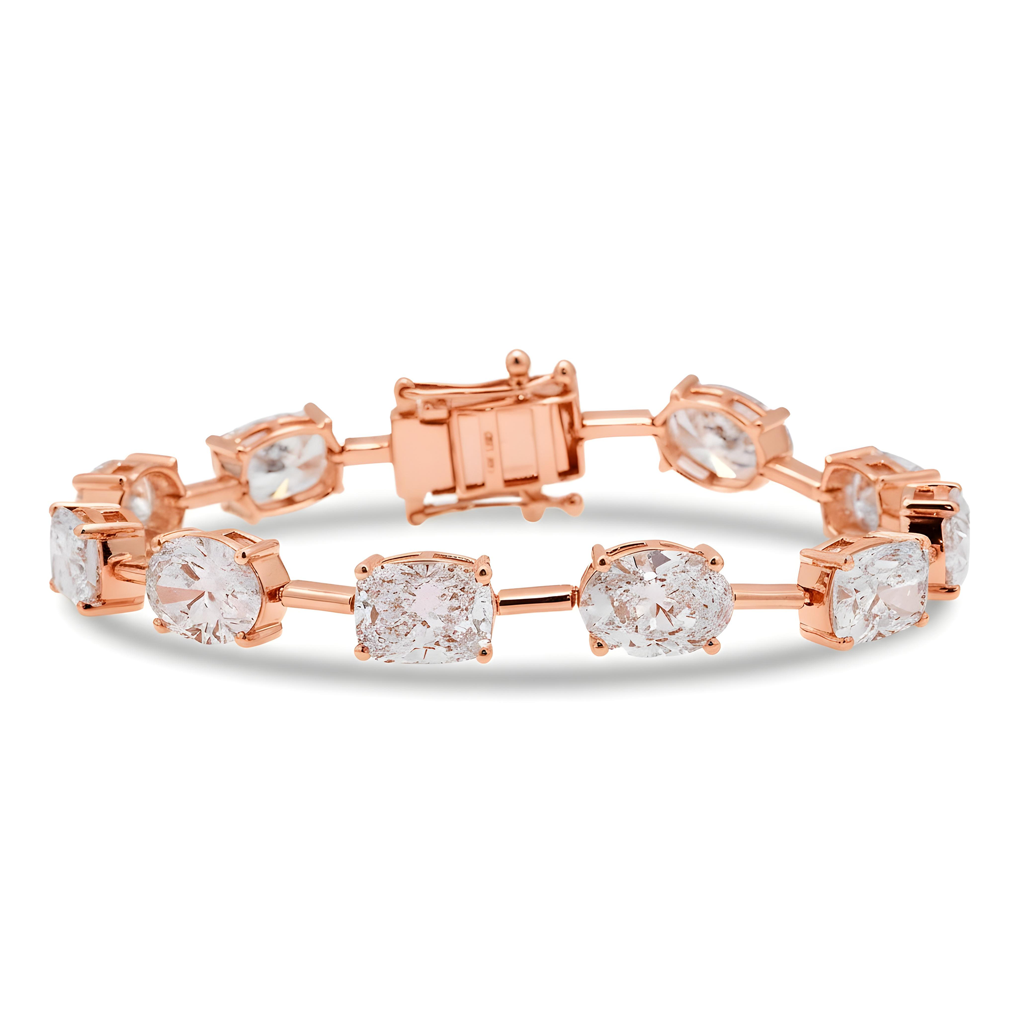 IGI 14K White Gold Oval & Cushion Cut Diamond Satellite Bracelet 34.20ct