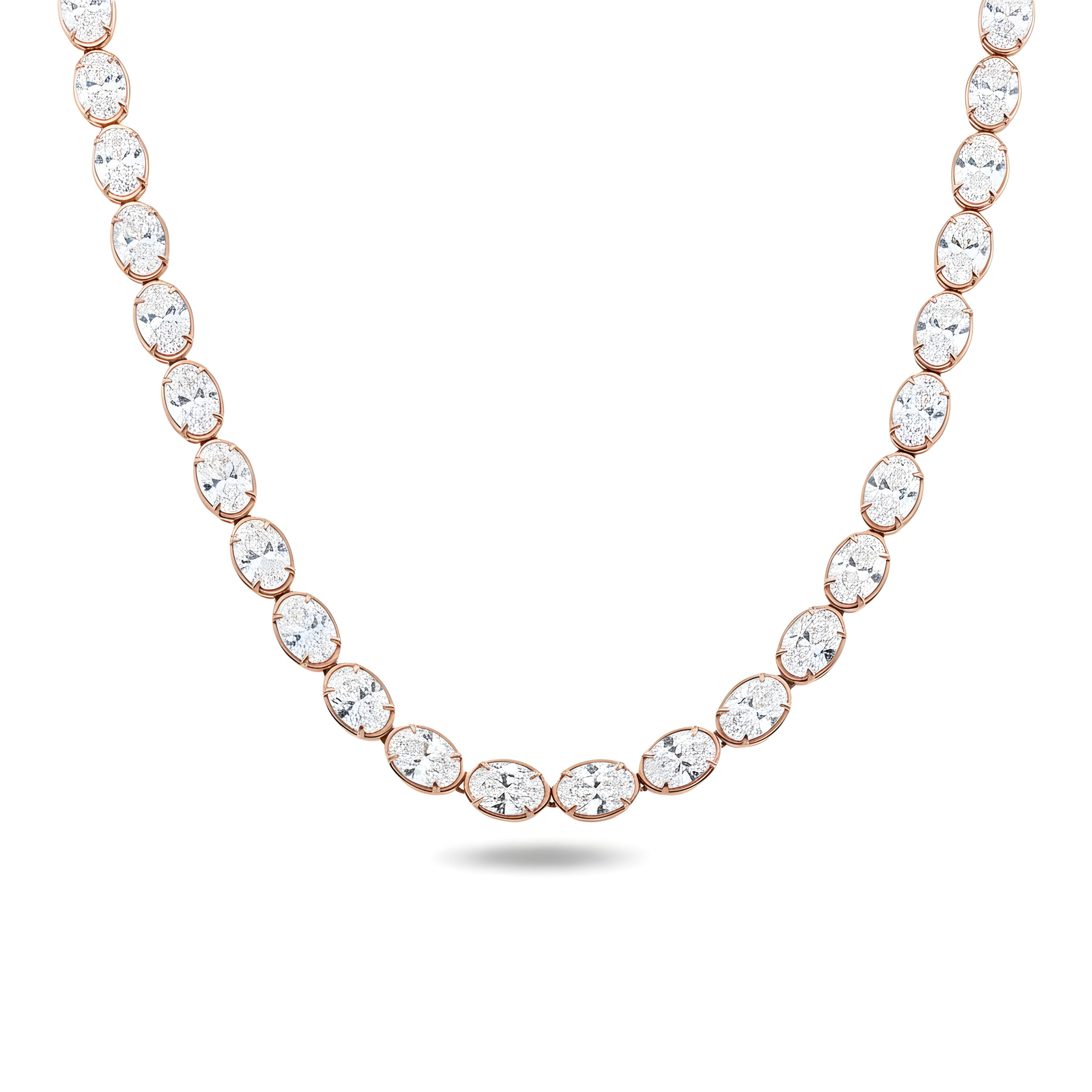 14K Yellow Gold Bezel Set Oval Cut Diamond Necklace 46.37ct