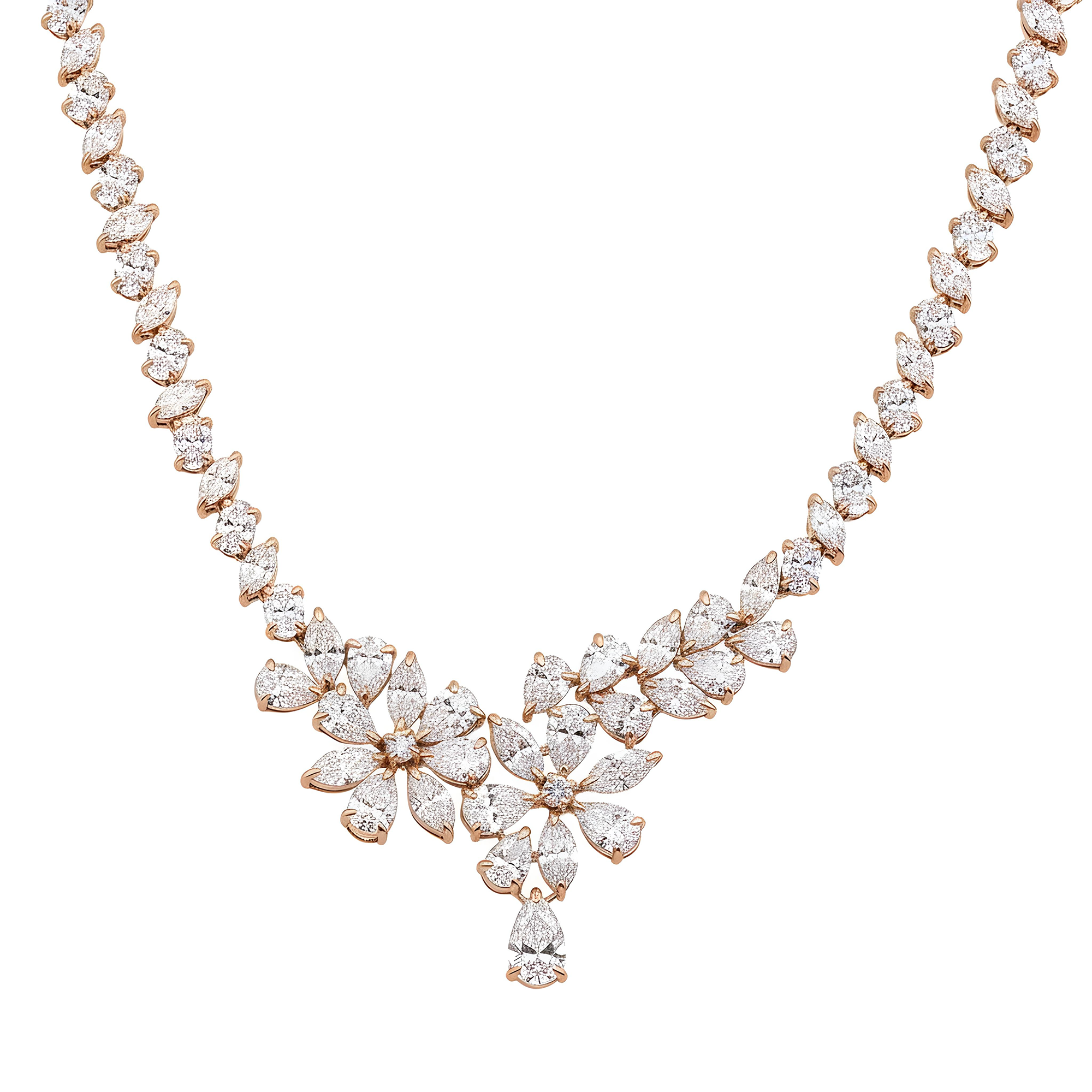 14K White Gold Aurora Diamond Drop Necklace 37.02ct