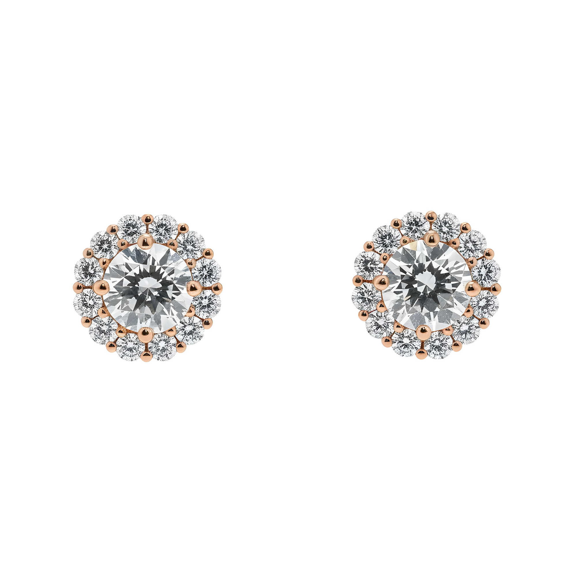 IGI 18K White Gold Round Diamond Stud Earrings w/ Halo 2.96ctw