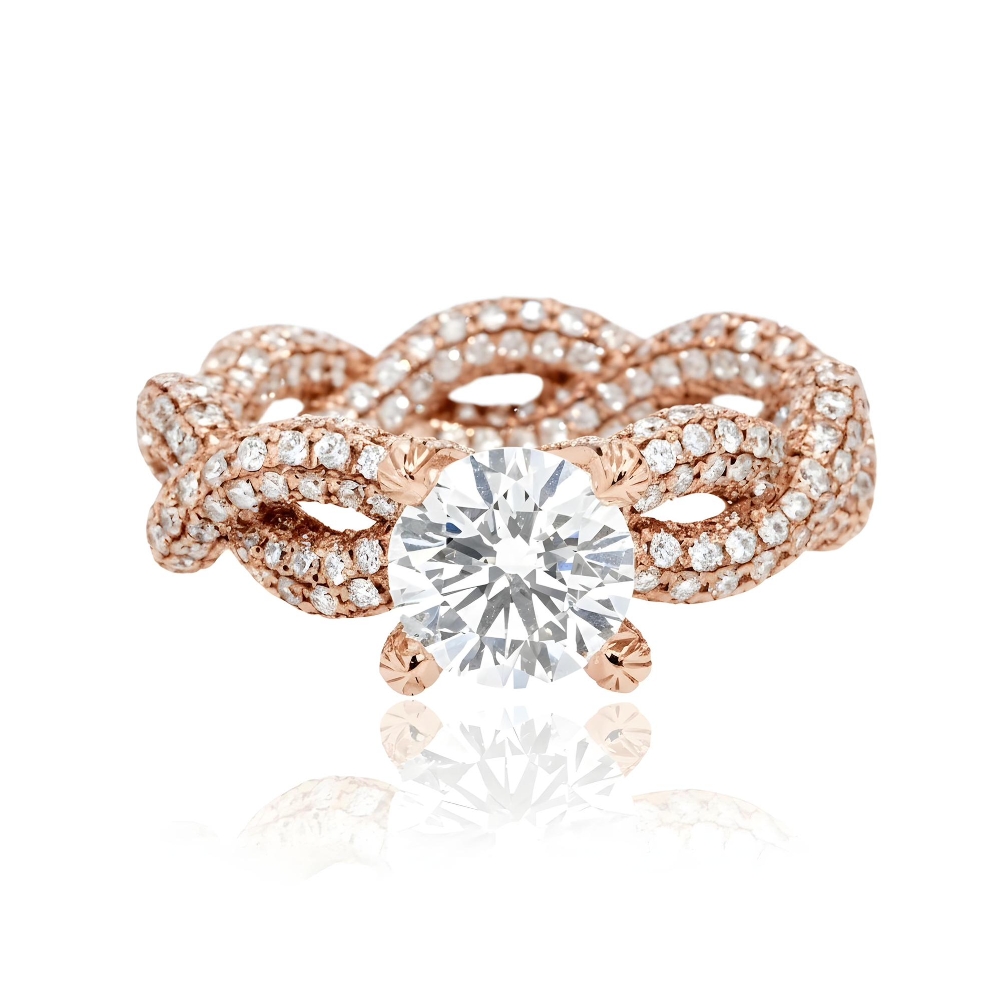 GIA 18K White Gold 1.50ct Round Diamond Infinity Twist Engagement Ring 4.73ctw