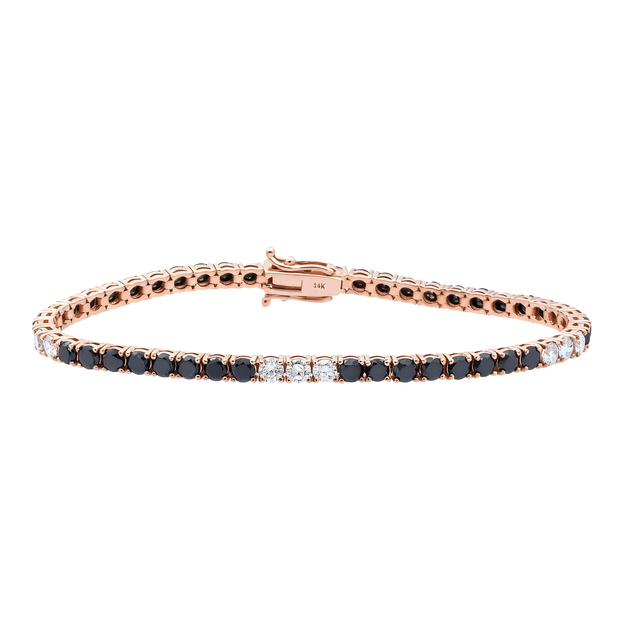 14K Yellow Gold White & Black Round Diamond Tennis Bracelet 7.37ct