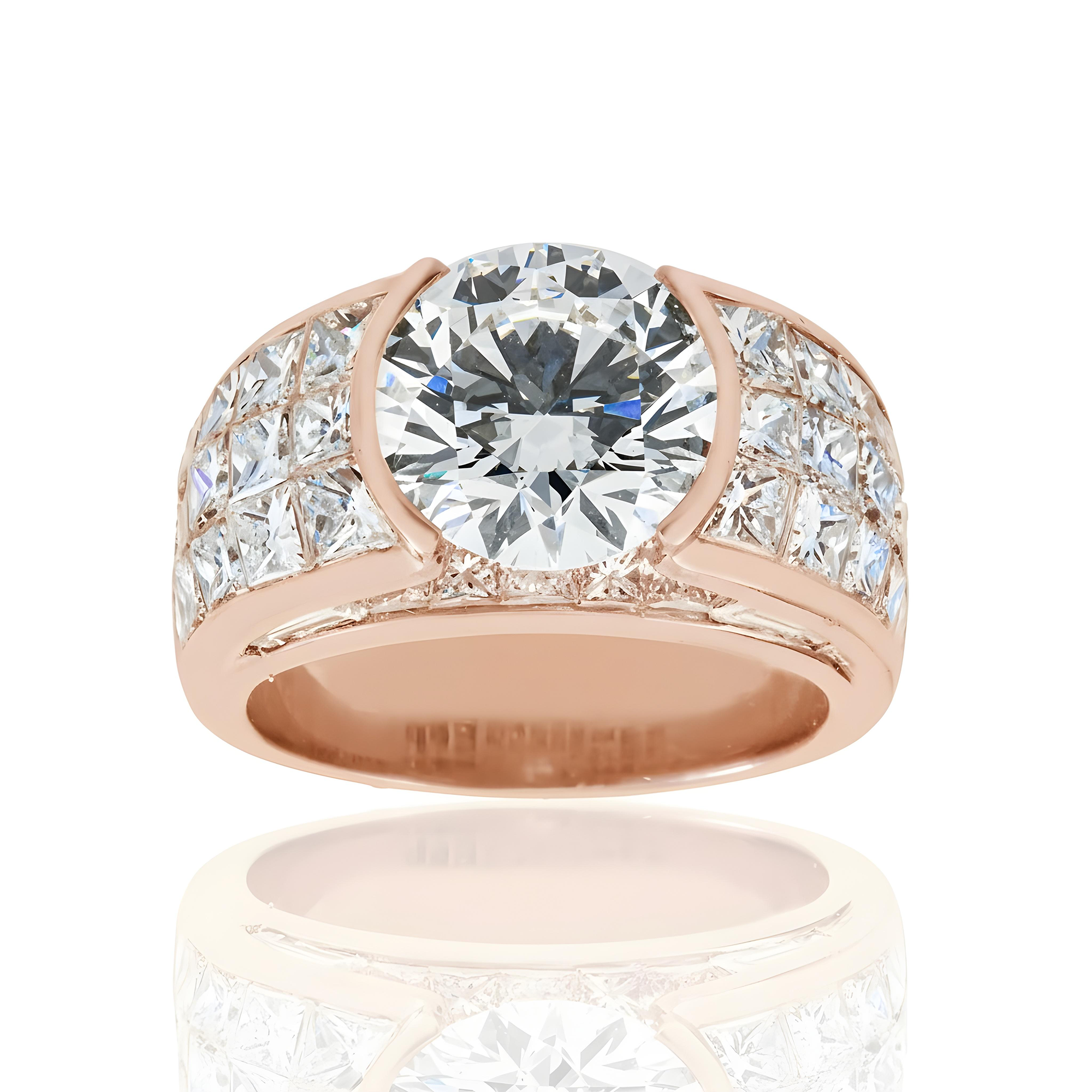 18K Yellow Gold 3.71ct Round Diamond Chandelier Ring 8.10ctw