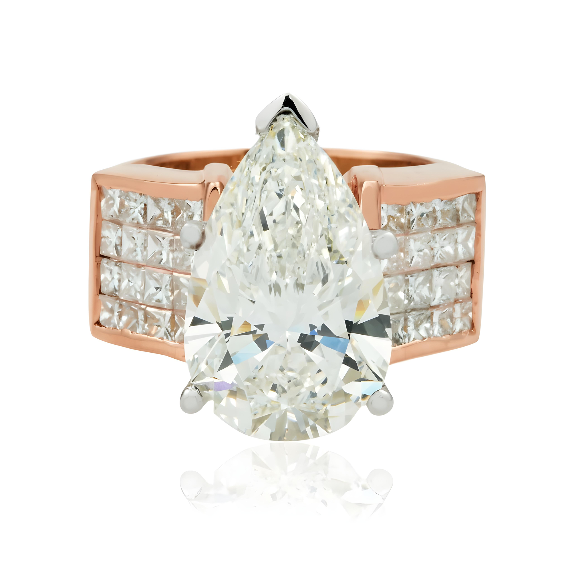 18K Yellow Gold 6.28ct Pear Diamond Engagement Ring 7.92ctw