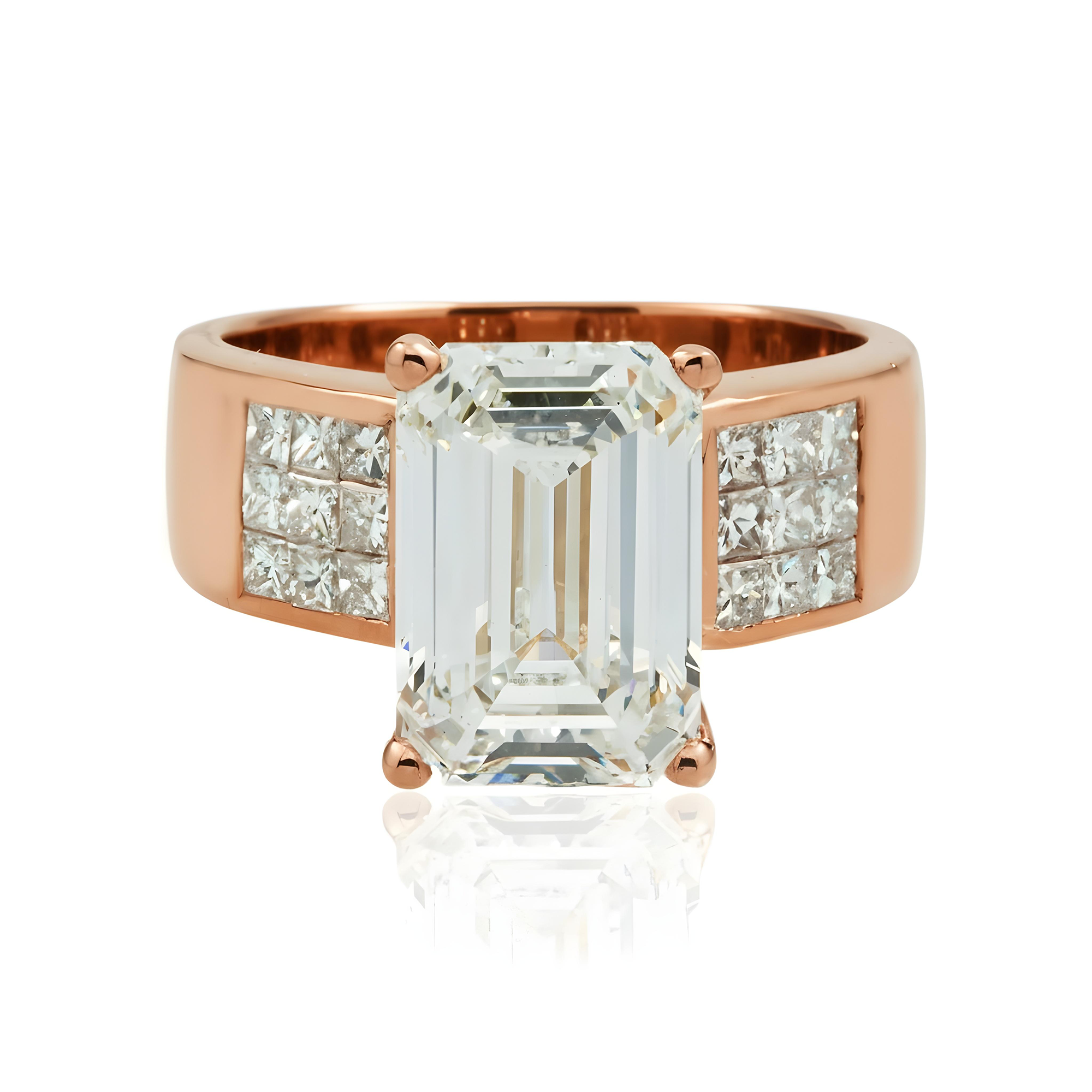 18K Yellow Gold 5.19ct Emerald Cut Diamond Engagement Ring 6.24ctw