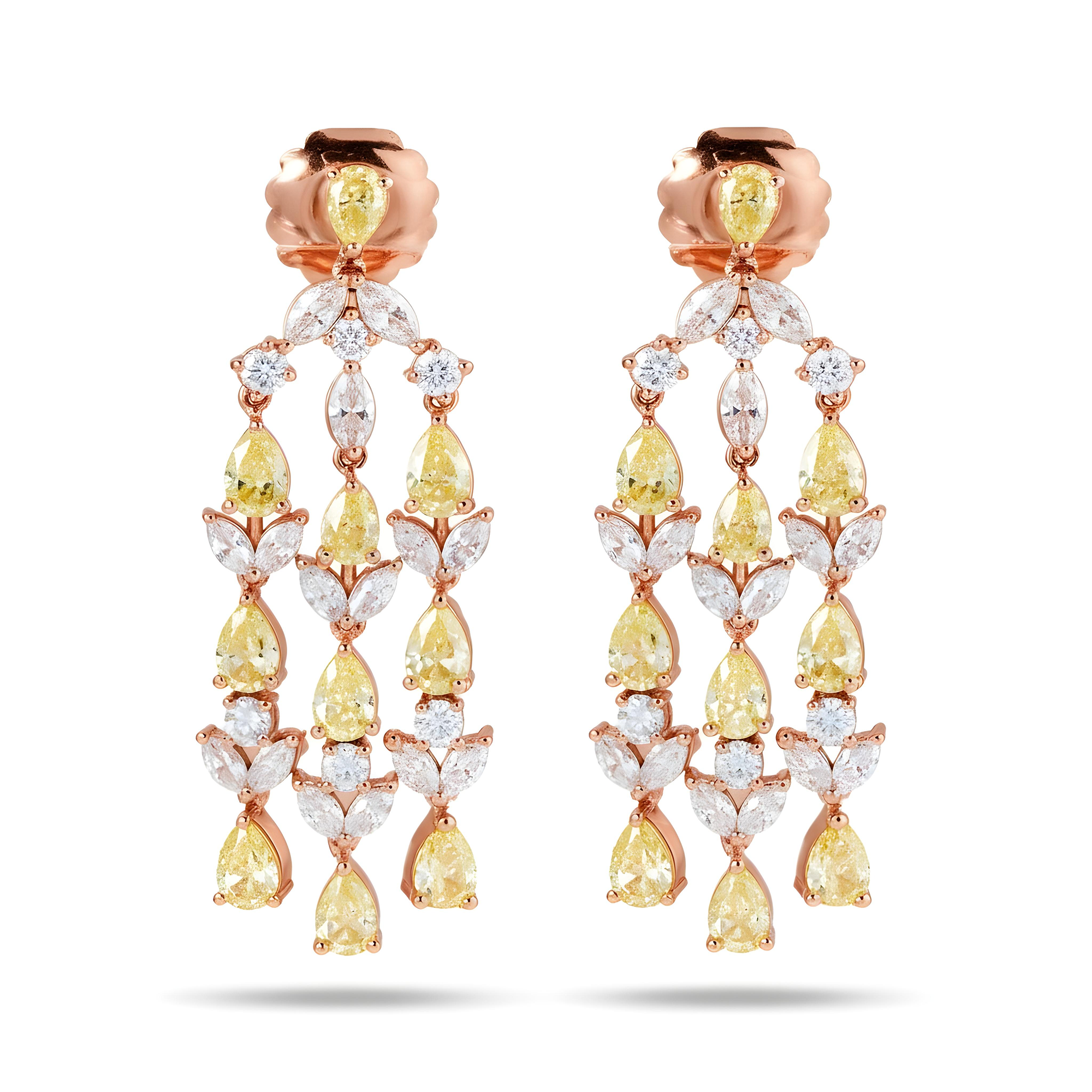 14K White Gold Canary Yellow Diamond Chandelier Drop Earrings 8.82ctw